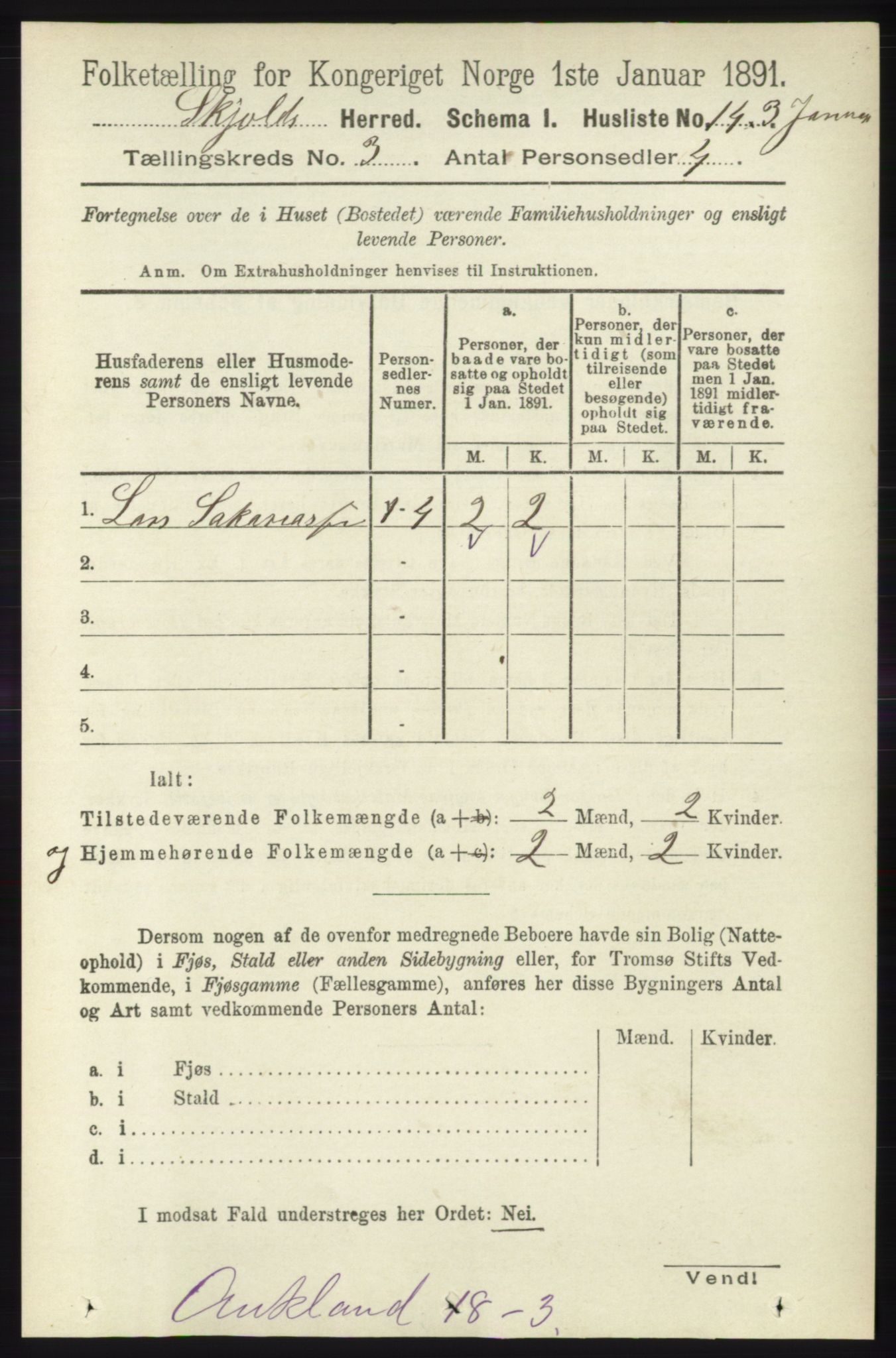 RA, 1891 census for 1154 Skjold, 1891, p. 372