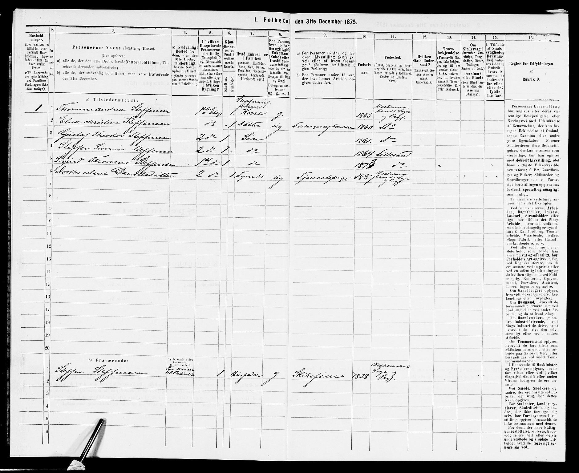 SAK, 1875 census for 0905B Vestre Moland/Lillesand, 1875, p. 273