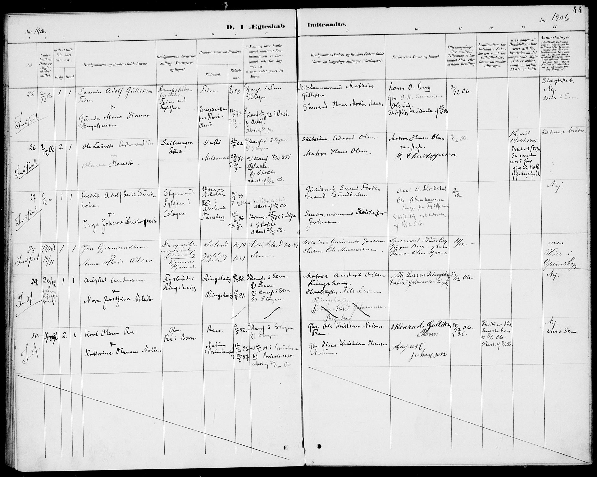 Sem kirkebøker, AV/SAKO-A-5/H/Ha/L0001: Banns register no. 1, 1894-1909, p. 44