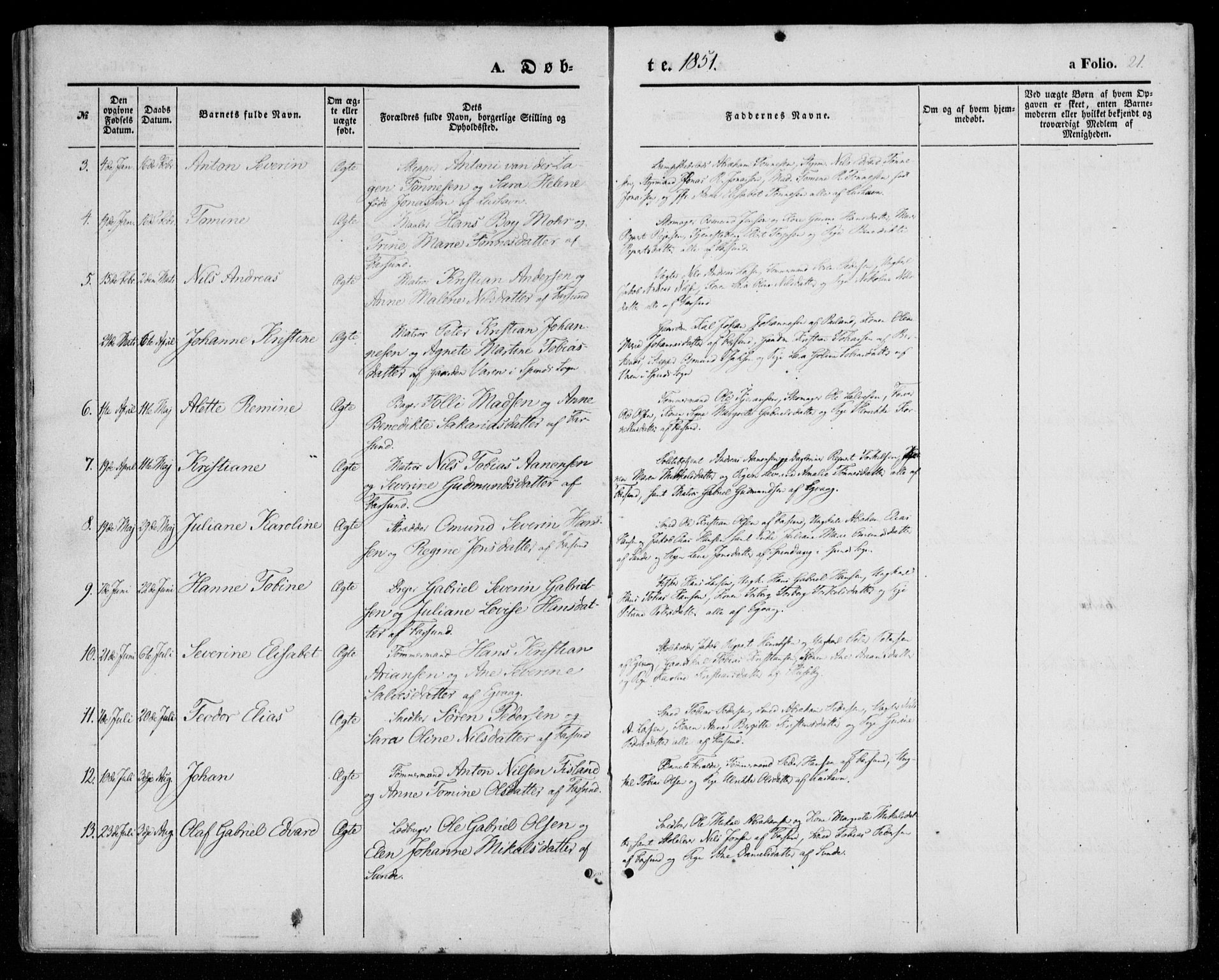 Farsund sokneprestkontor, SAK/1111-0009/F/Fa/L0004: Parish register (official) no. A 4, 1847-1863, p. 21