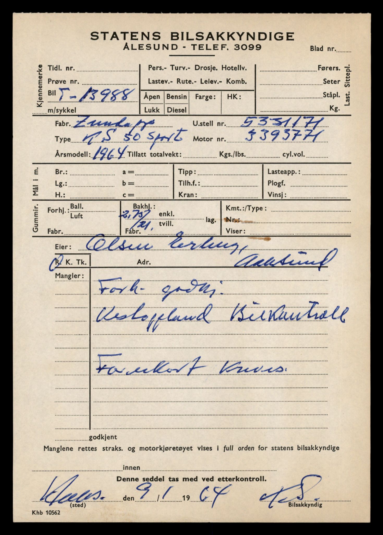 Møre og Romsdal vegkontor - Ålesund trafikkstasjon, AV/SAT-A-4099/F/Fe/L0042: Registreringskort for kjøretøy T 13906 - T 14079, 1927-1998, p. 1191