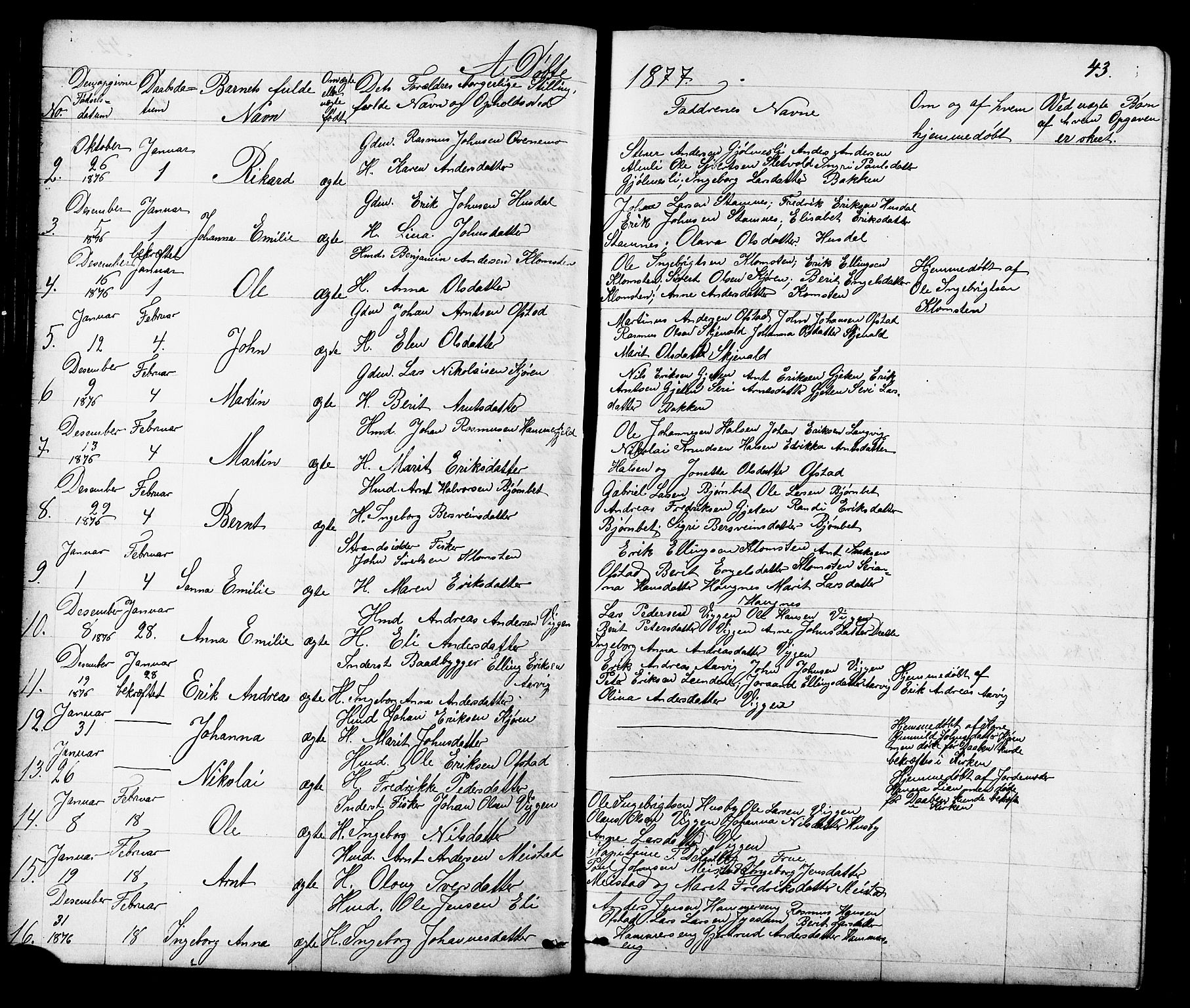 Ministerialprotokoller, klokkerbøker og fødselsregistre - Sør-Trøndelag, SAT/A-1456/665/L0777: Parish register (copy) no. 665C02, 1867-1915, p. 43