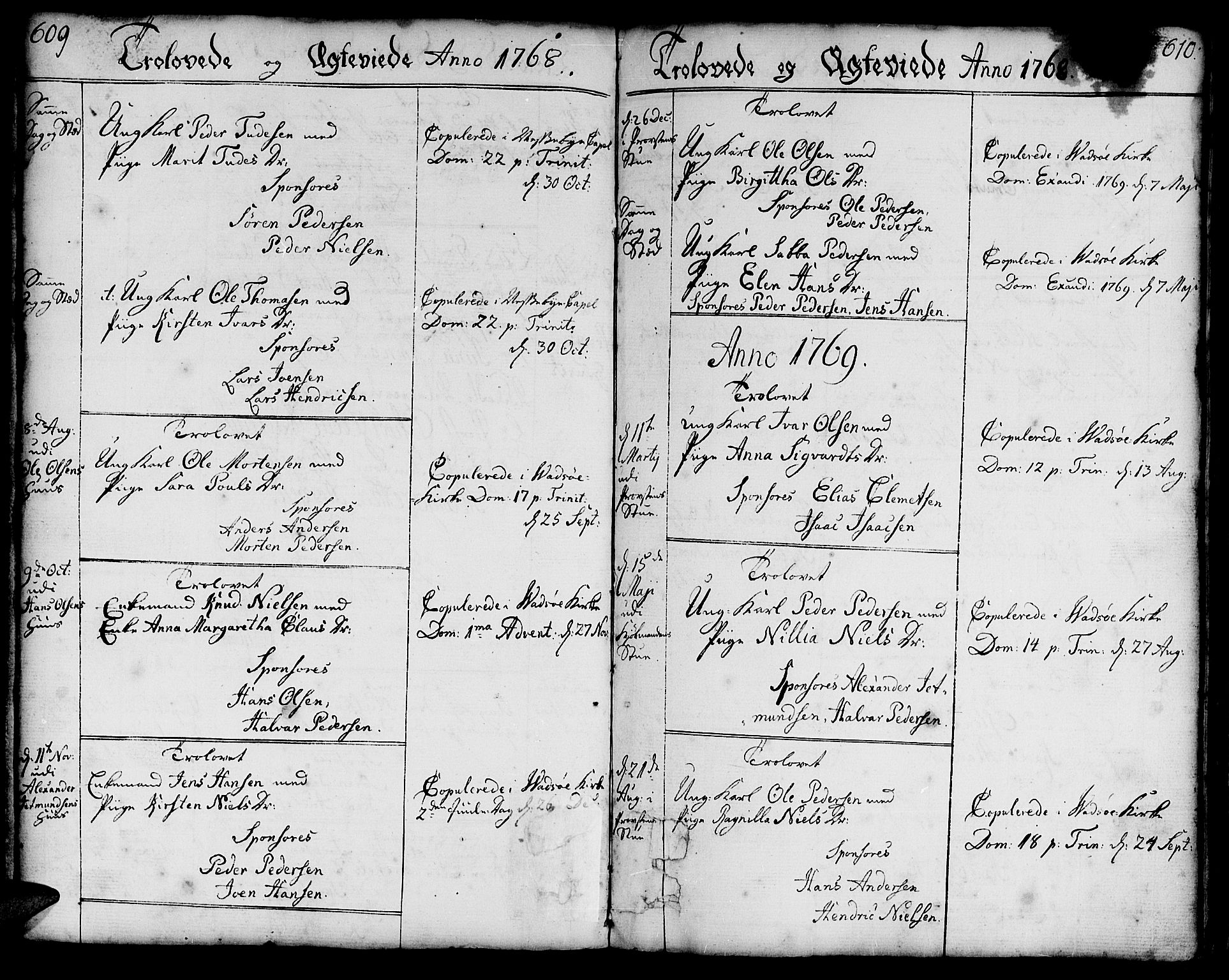 Vadsø sokneprestkontor, SATØ/S-1325/H/Ha/L0002kirke: Parish register (official) no. 2, 1764-1821, p. 609-610