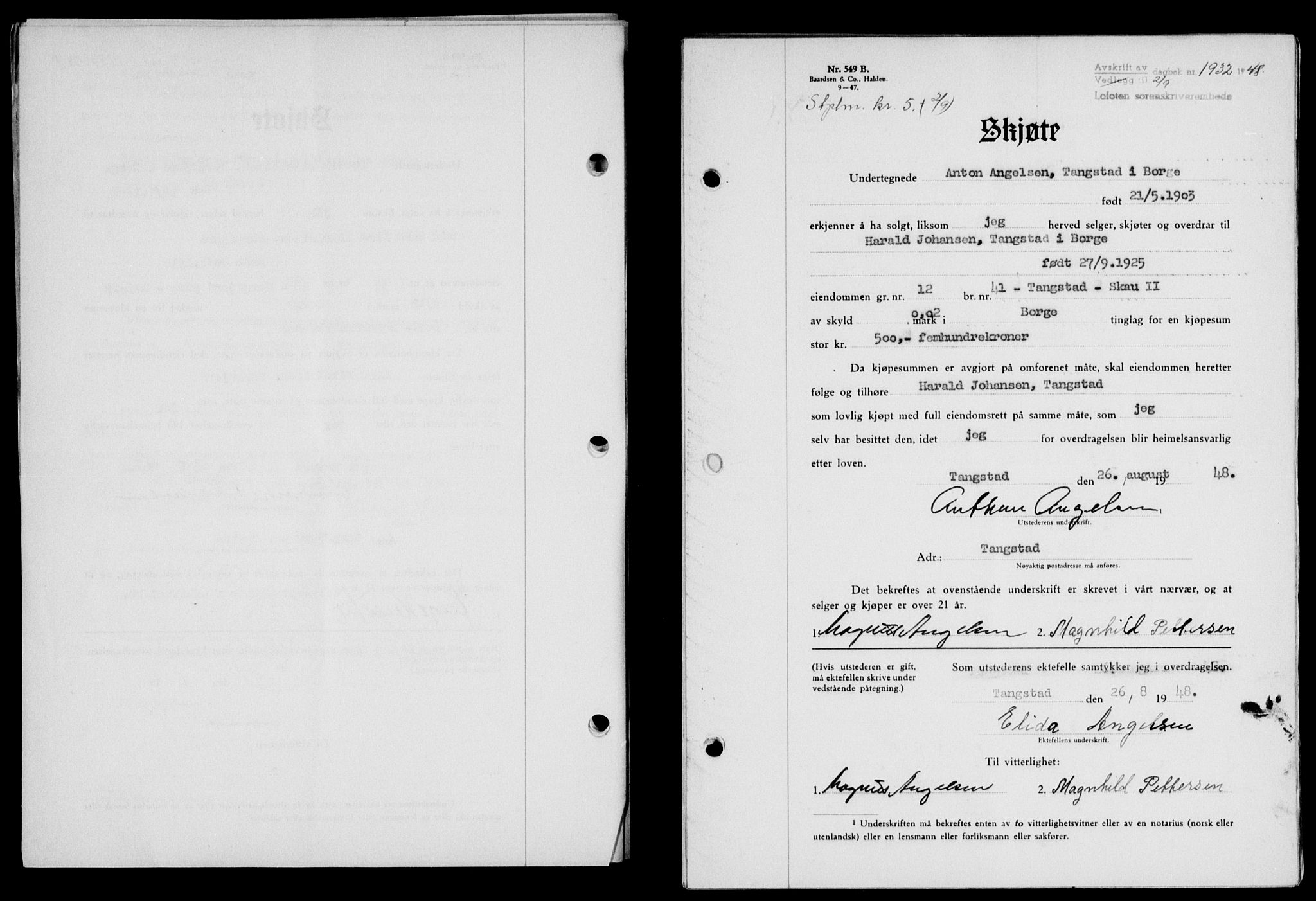 Lofoten sorenskriveri, SAT/A-0017/1/2/2C/L0019a: Mortgage book no. 19a, 1948-1948, Diary no: : 1932/1948