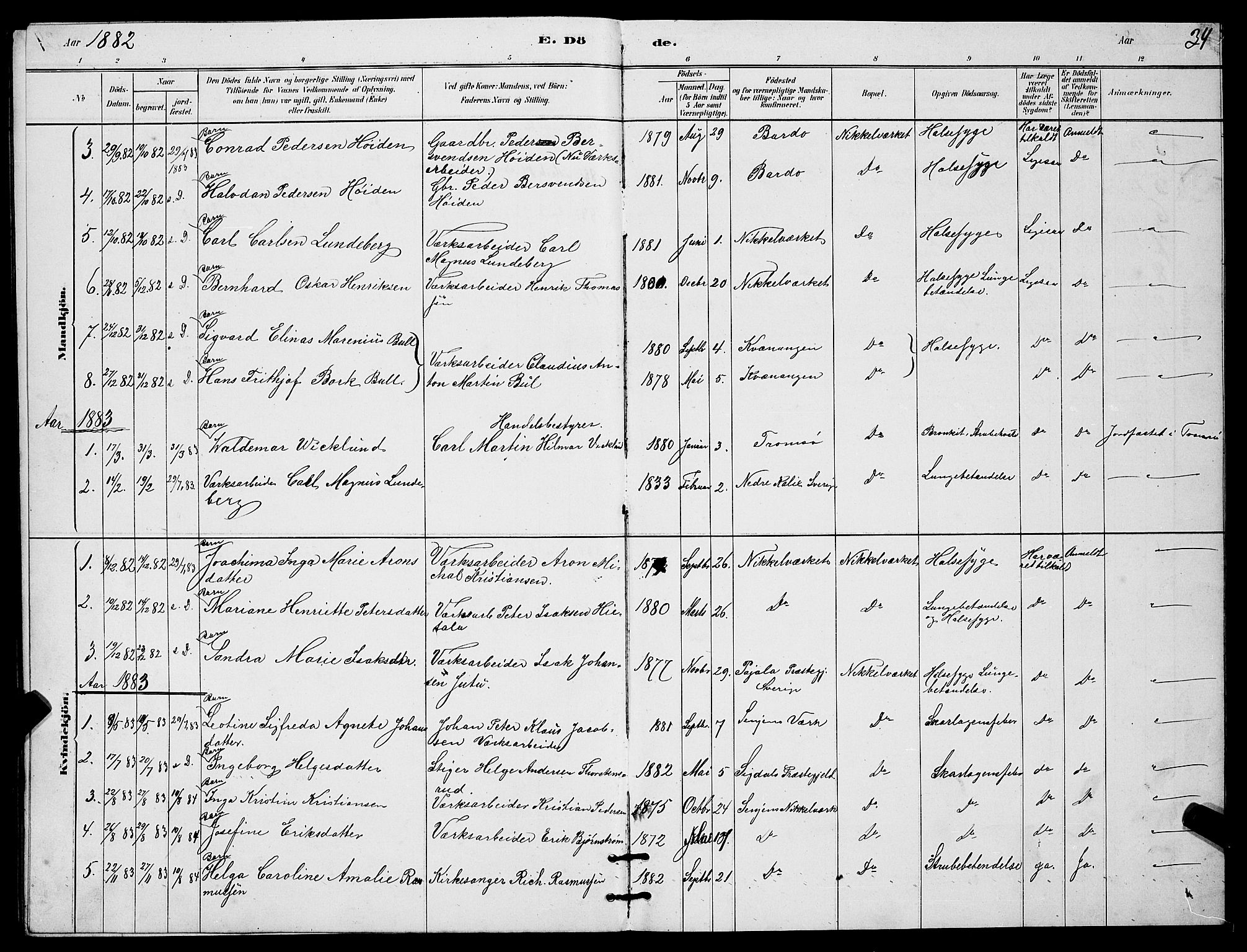 Berg sokneprestkontor, SATØ/S-1318/G/Ga/Gab/L0017klokker: Parish register (copy) no. 17, 1881-1887, p. 34