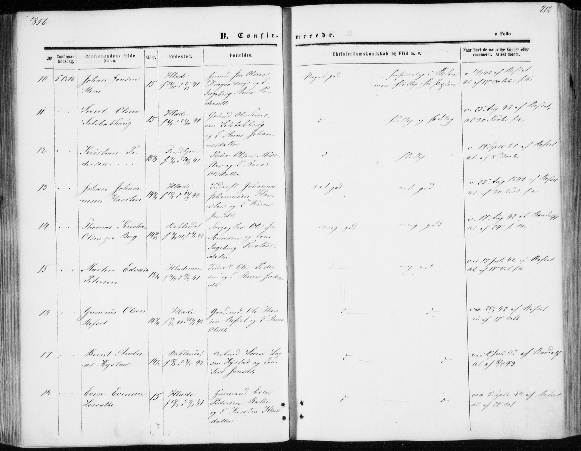 Ministerialprotokoller, klokkerbøker og fødselsregistre - Sør-Trøndelag, SAT/A-1456/606/L0292: Parish register (official) no. 606A07, 1856-1865, p. 212