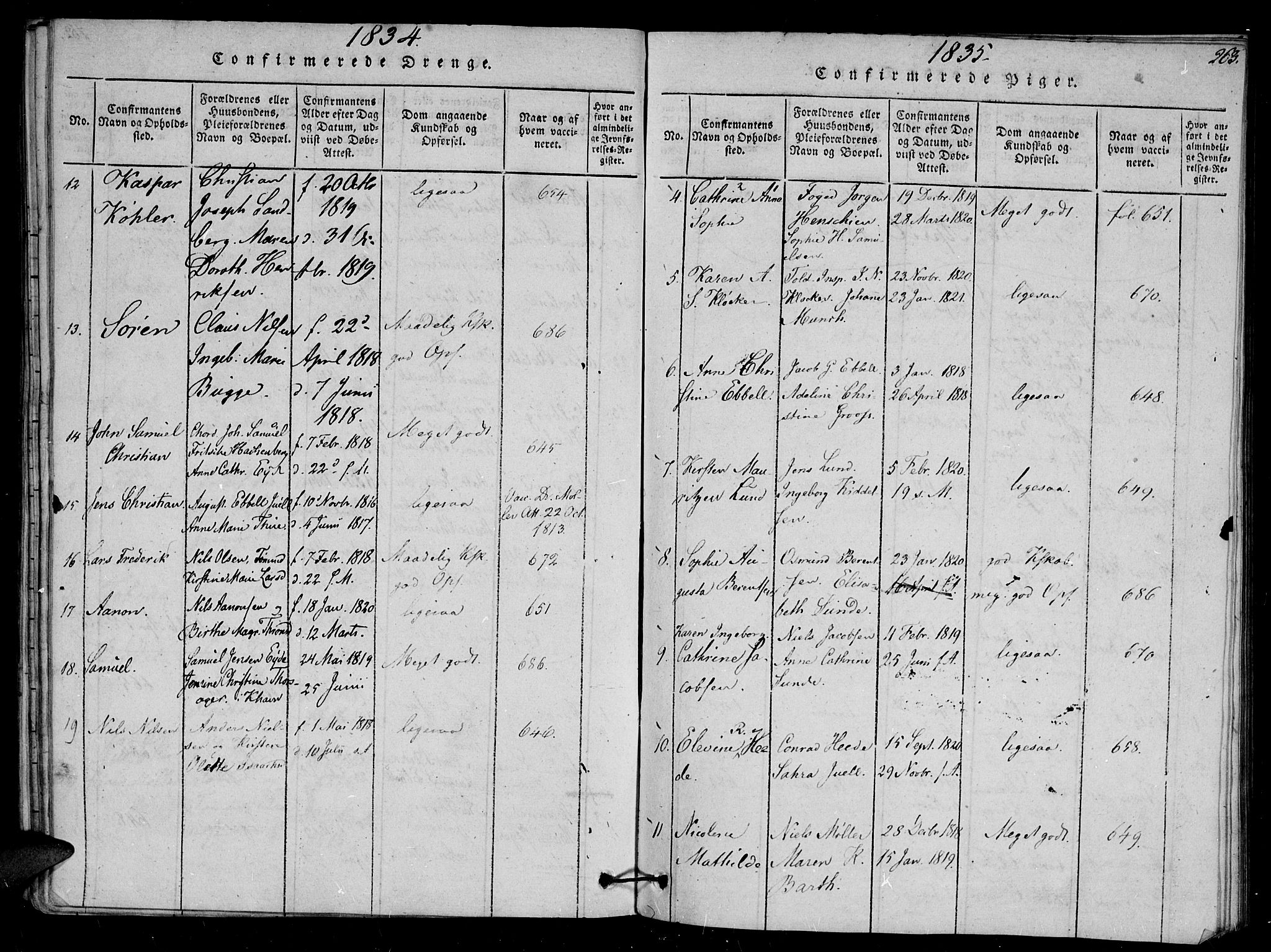 Arendal sokneprestkontor, Trefoldighet, AV/SAK-1111-0040/F/Fb/L0001: Parish register (copy) no. B 1, 1816-1838, p. 263