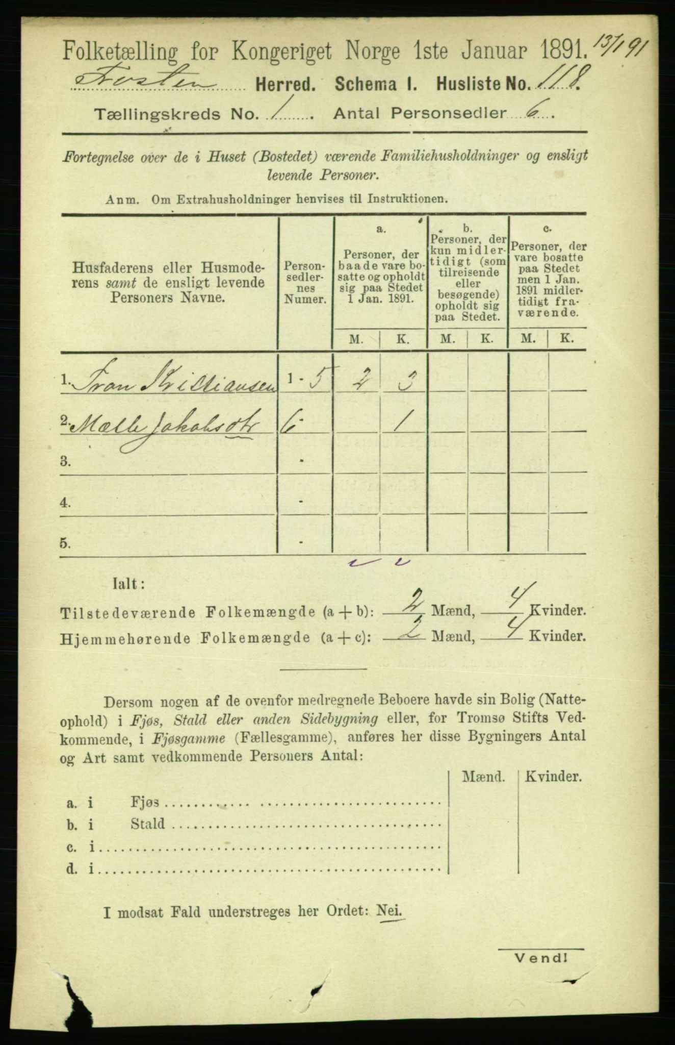 RA, 1891 census for 1717 Frosta, 1891, p. 140