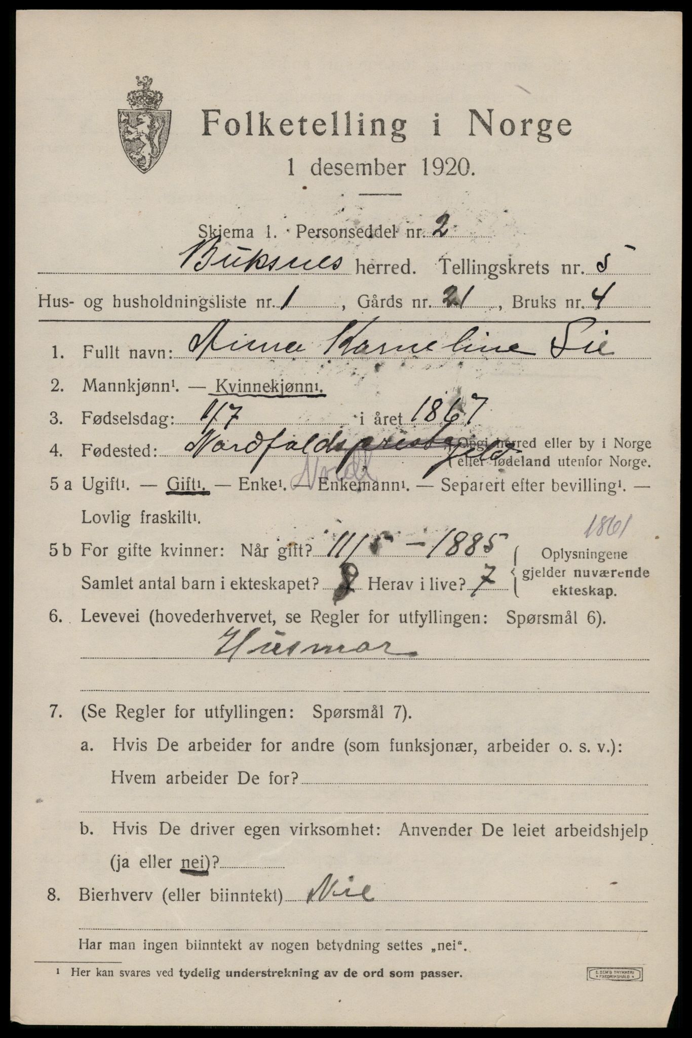 SAT, 1920 census for Buksnes, 1920, p. 5079