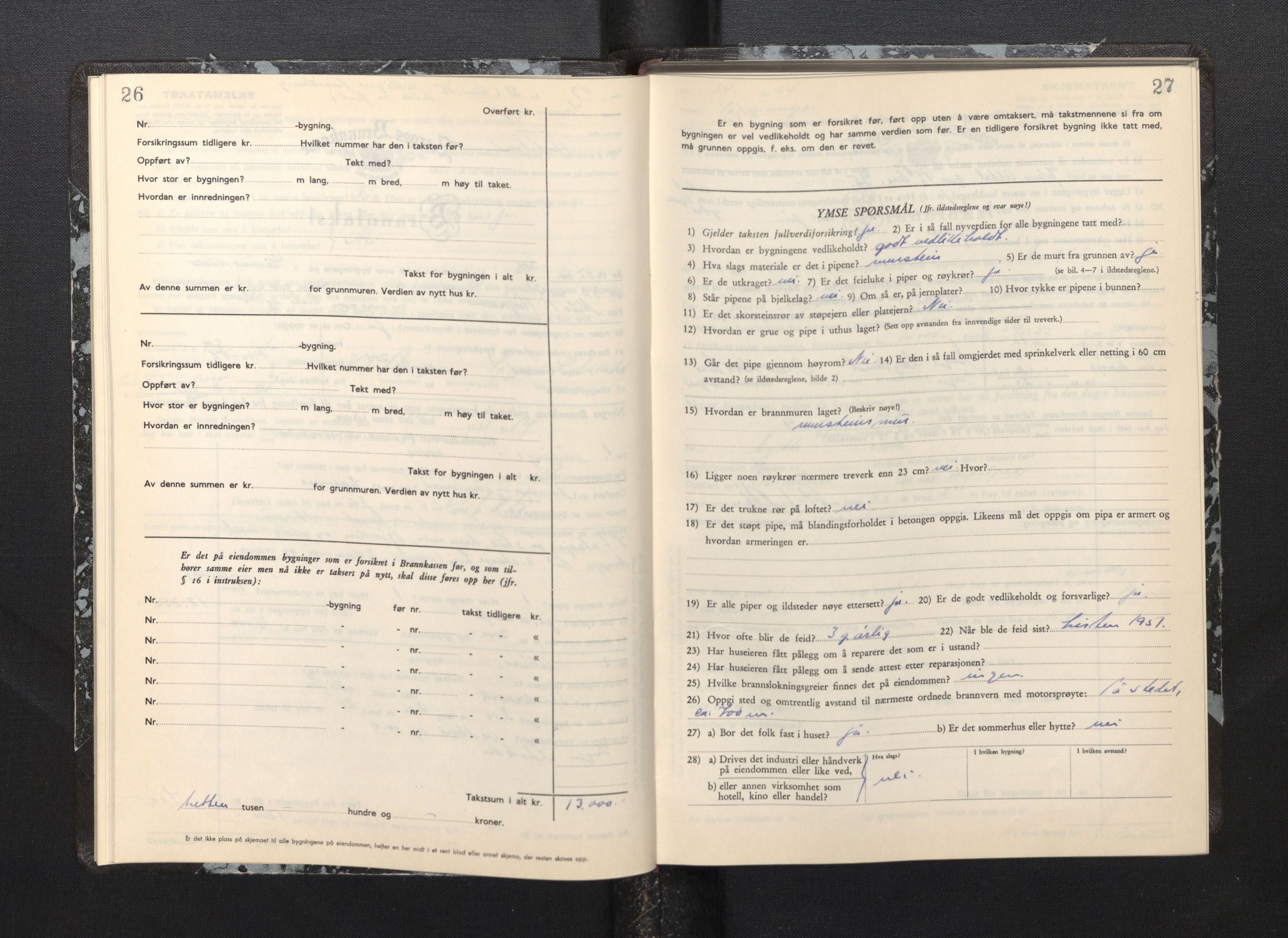 Lensmannen i Samnanger, AV/SAB-A-34601/0012/L0002: Branntakstprotokoll, skjematakst, 1951-1955, p. 26-27