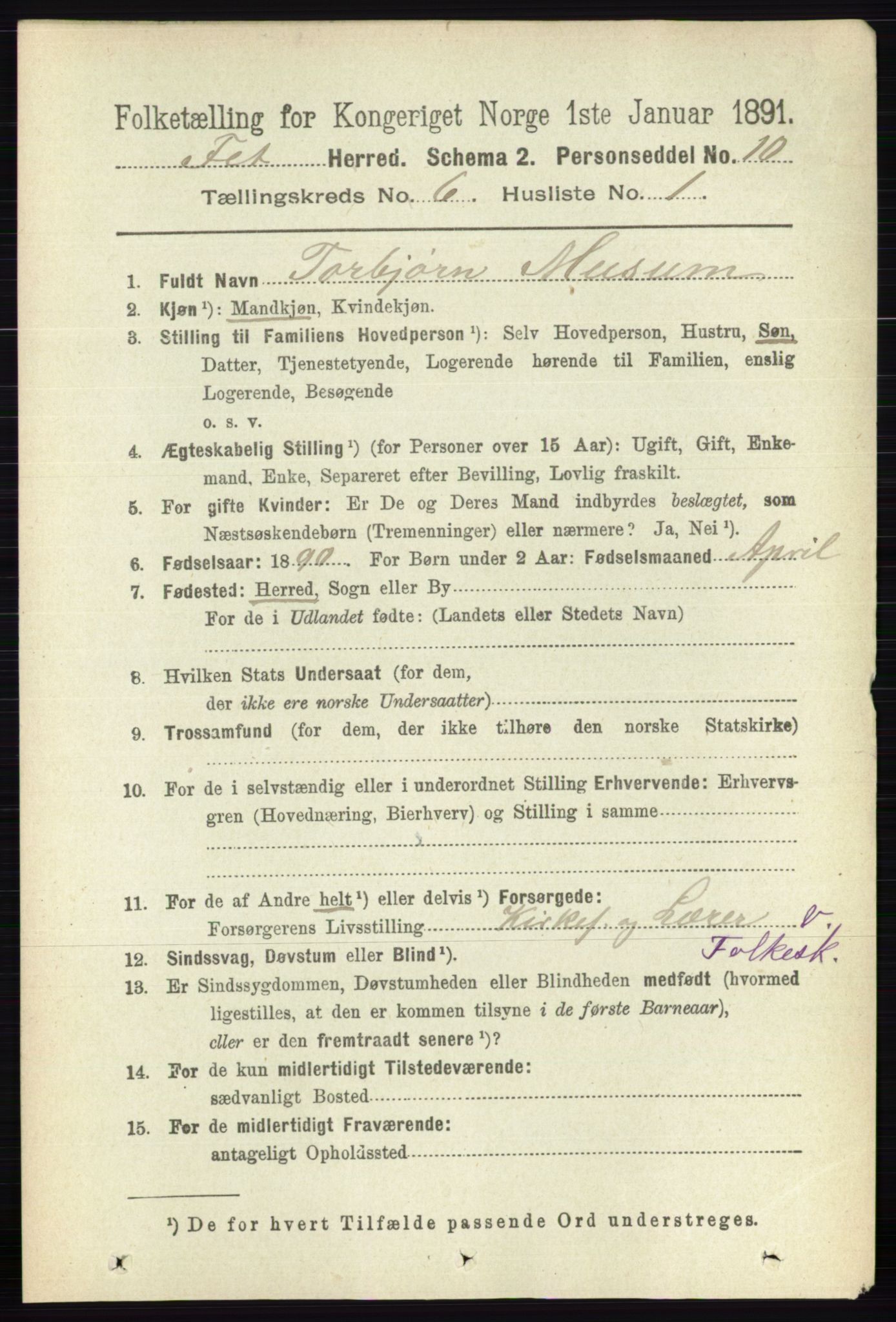 RA, 1891 census for 0227 Fet, 1891, p. 1945