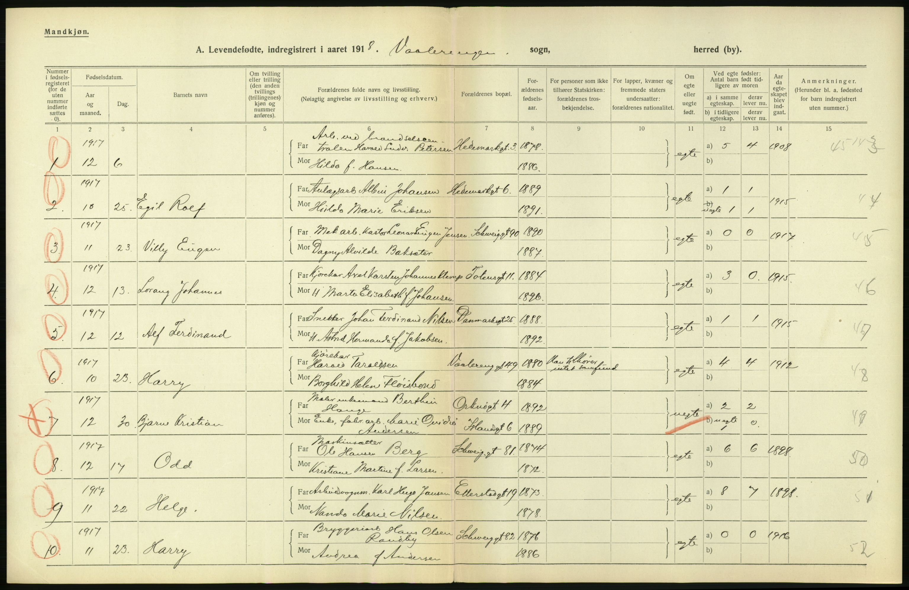 Statistisk sentralbyrå, Sosiodemografiske emner, Befolkning, AV/RA-S-2228/D/Df/Dfb/Dfbh/L0008: Kristiania: Levendefødte menn og kvinner., 1918, p. 360