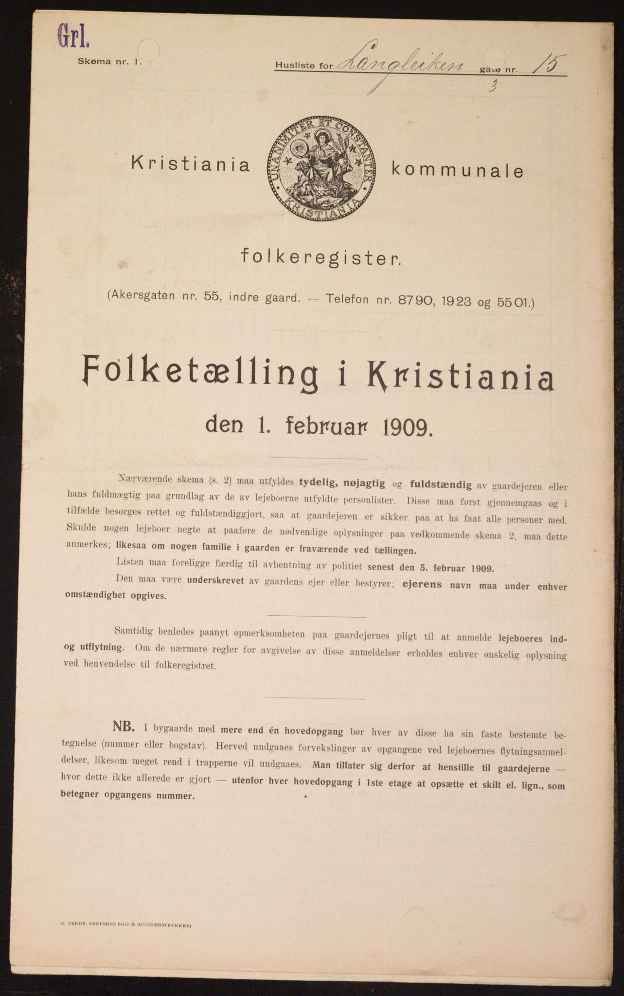 OBA, Municipal Census 1909 for Kristiania, 1909, p. 52074