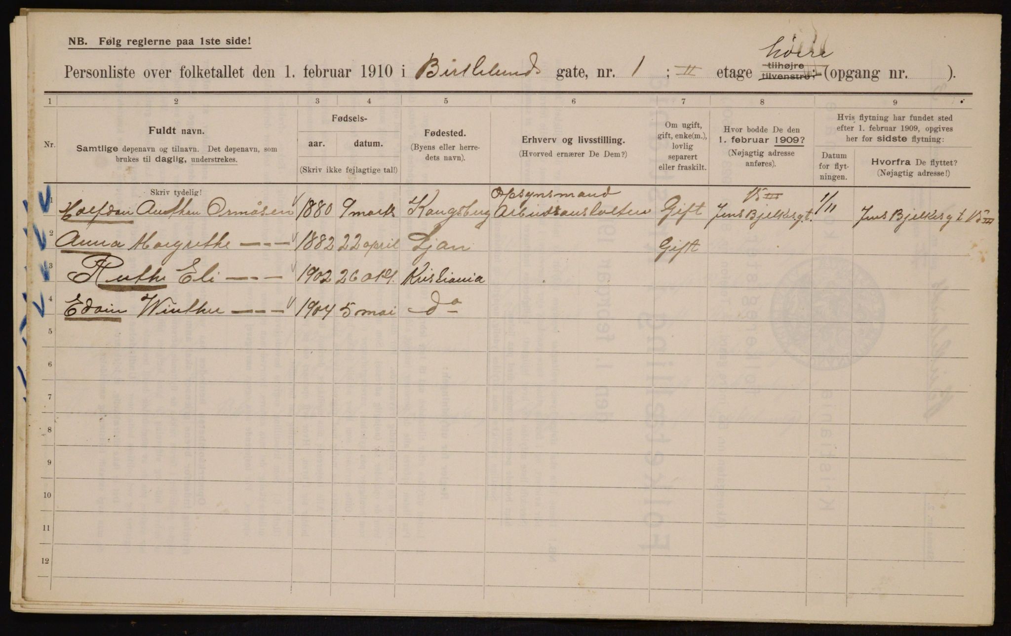 OBA, Municipal Census 1910 for Kristiania, 1910, p. 4828