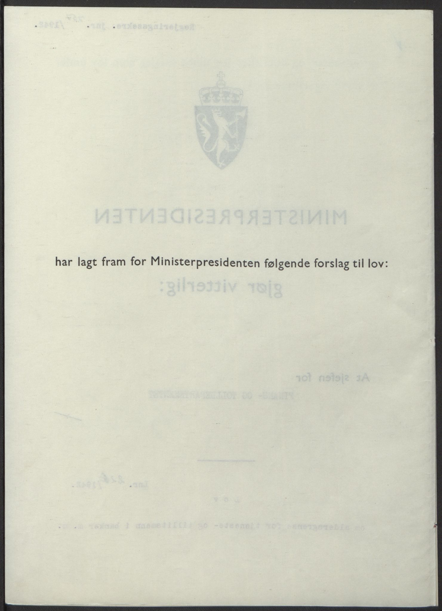 NS-administrasjonen 1940-1945 (Statsrådsekretariatet, de kommisariske statsråder mm), RA/S-4279/D/Db/L0098: Lover II, 1942, p. 547