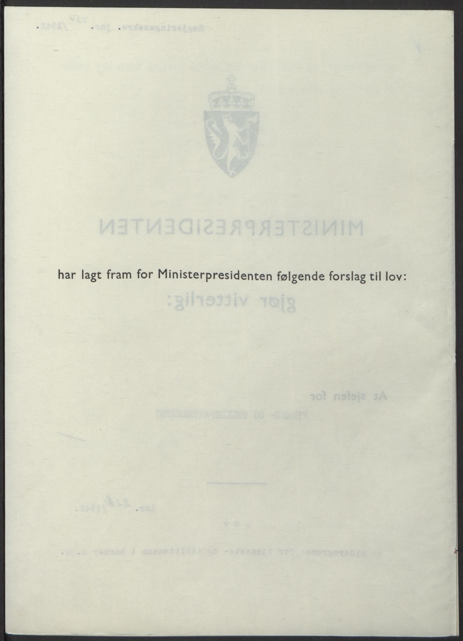 NS-administrasjonen 1940-1945 (Statsrådsekretariatet, de kommisariske statsråder mm), AV/RA-S-4279/D/Db/L0098: Lover II, 1942, p. 547