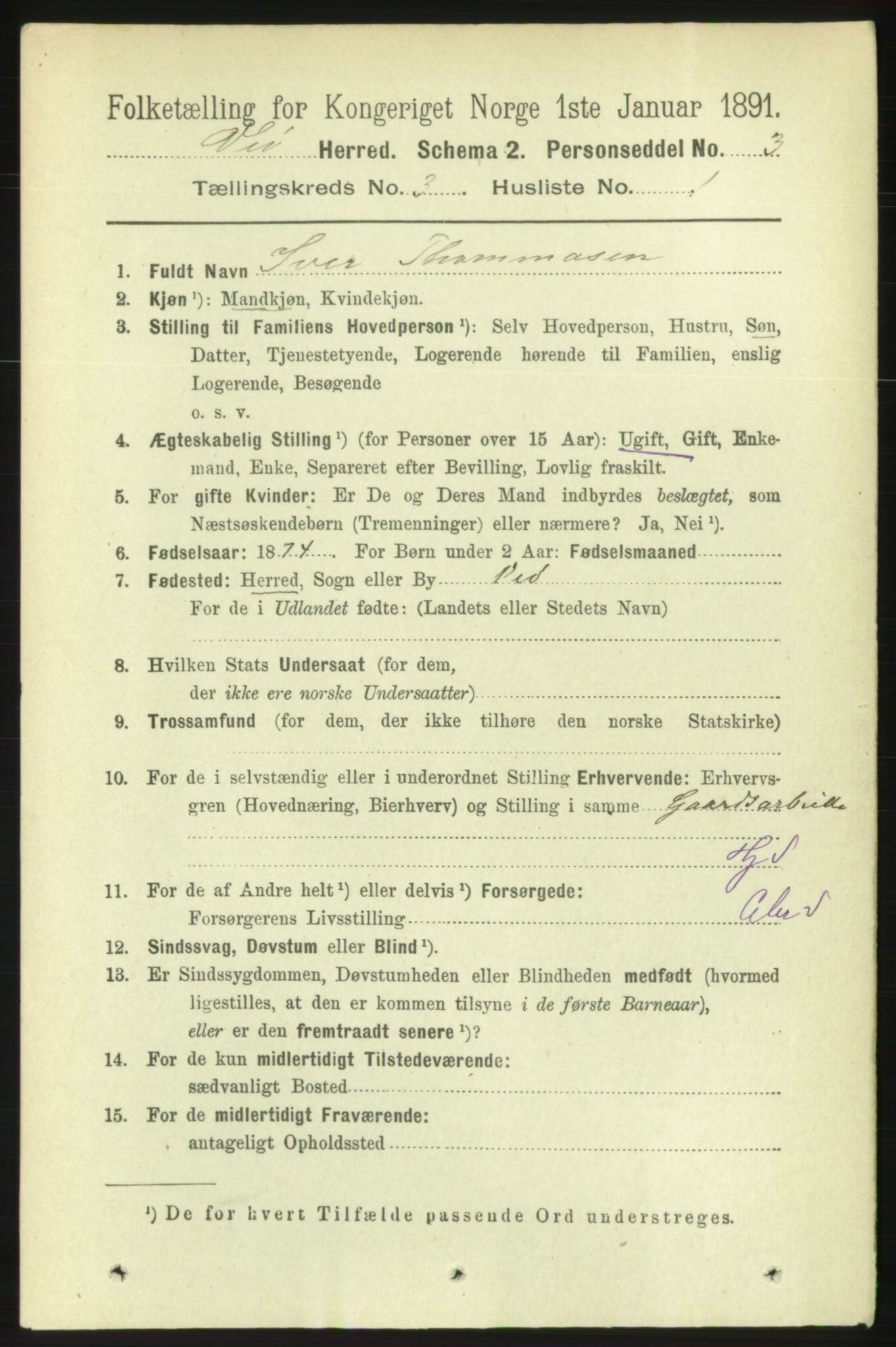 RA, 1891 census for 1541 Veøy, 1891, p. 1423