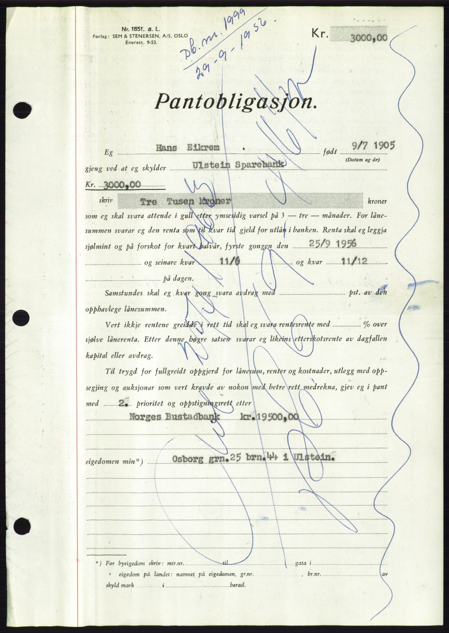 Søre Sunnmøre sorenskriveri, SAT/A-4122/1/2/2C/L0128: Mortgage book no. 16B, 1956-1956, Diary no: : 1999/1956