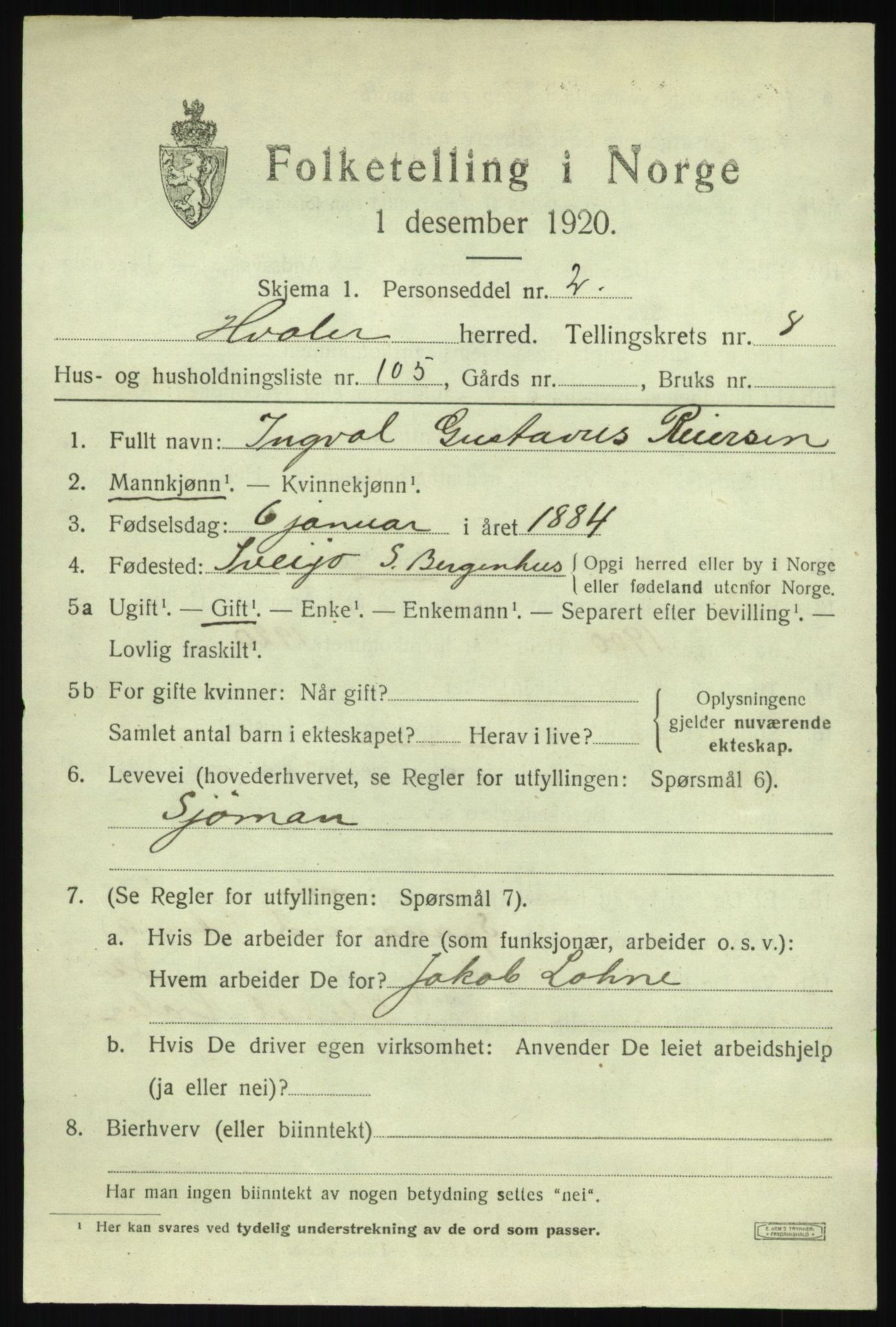 SAO, 1920 census for Hvaler, 1920, p. 8578