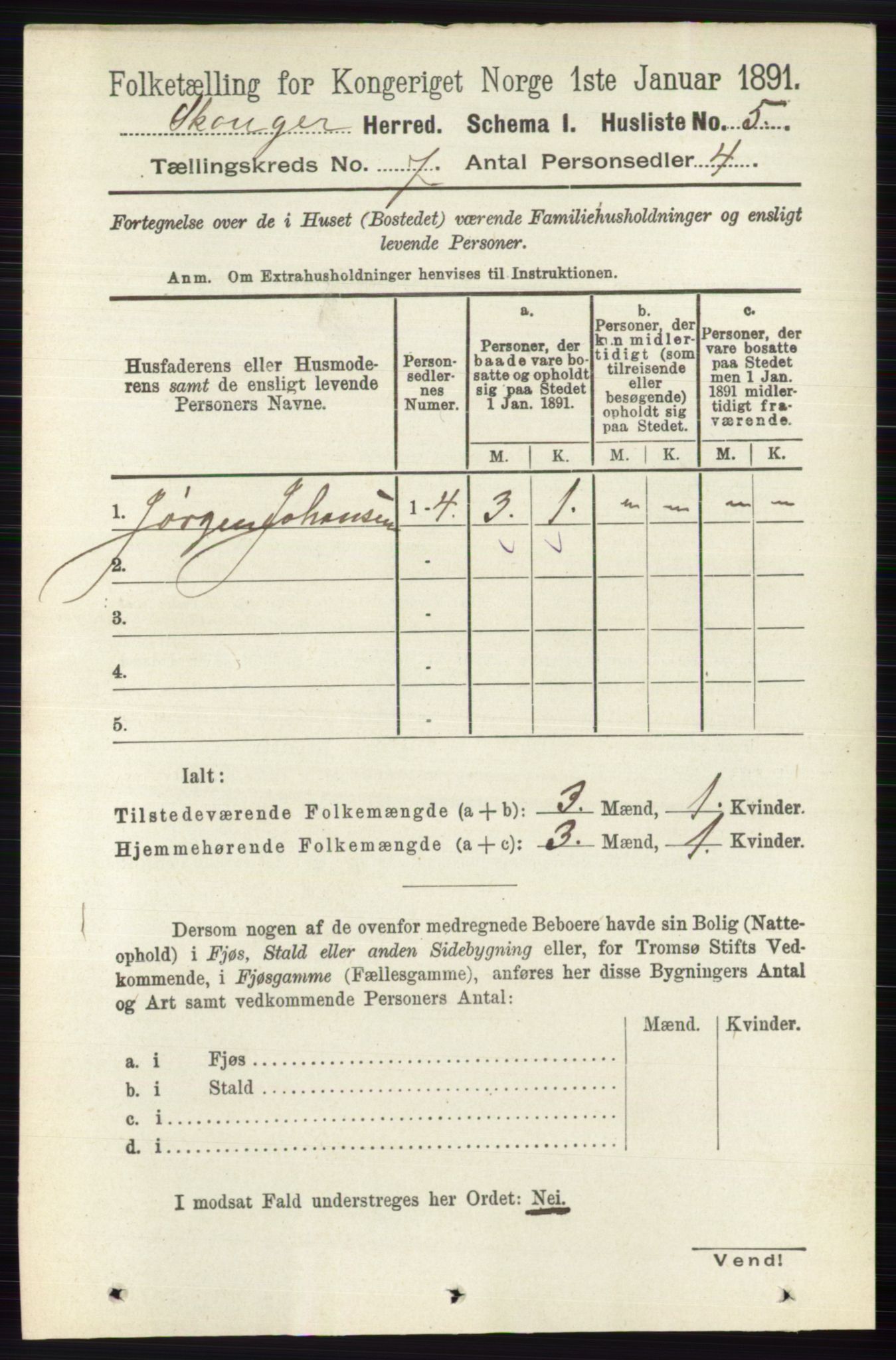 RA, 1891 census for 0712 Skoger, 1891, p. 3745