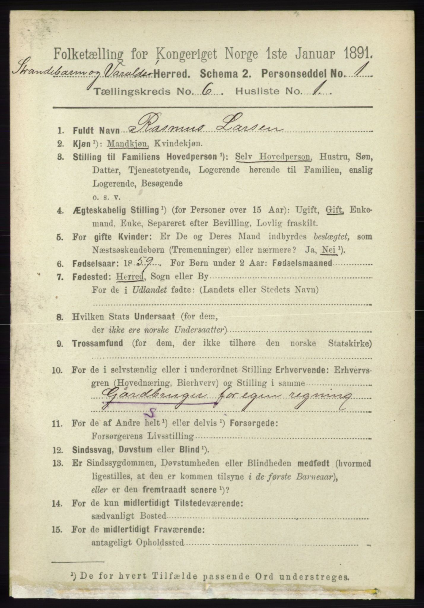 RA, 1891 census for 1226 Strandebarm og Varaldsøy, 1891, p. 2430