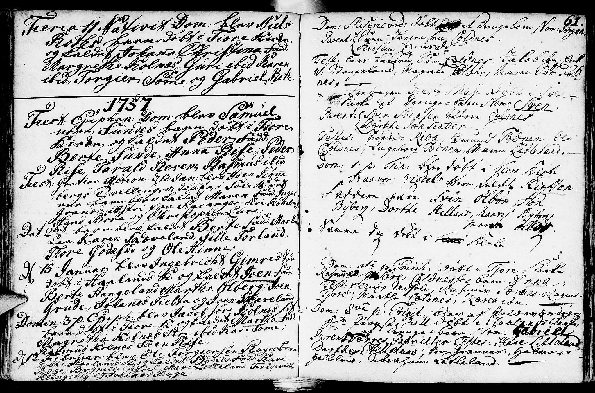 Håland sokneprestkontor, SAST/A-101802/001/30BA/L0002: Parish register (official) no. A 2, 1722-1794, p. 61