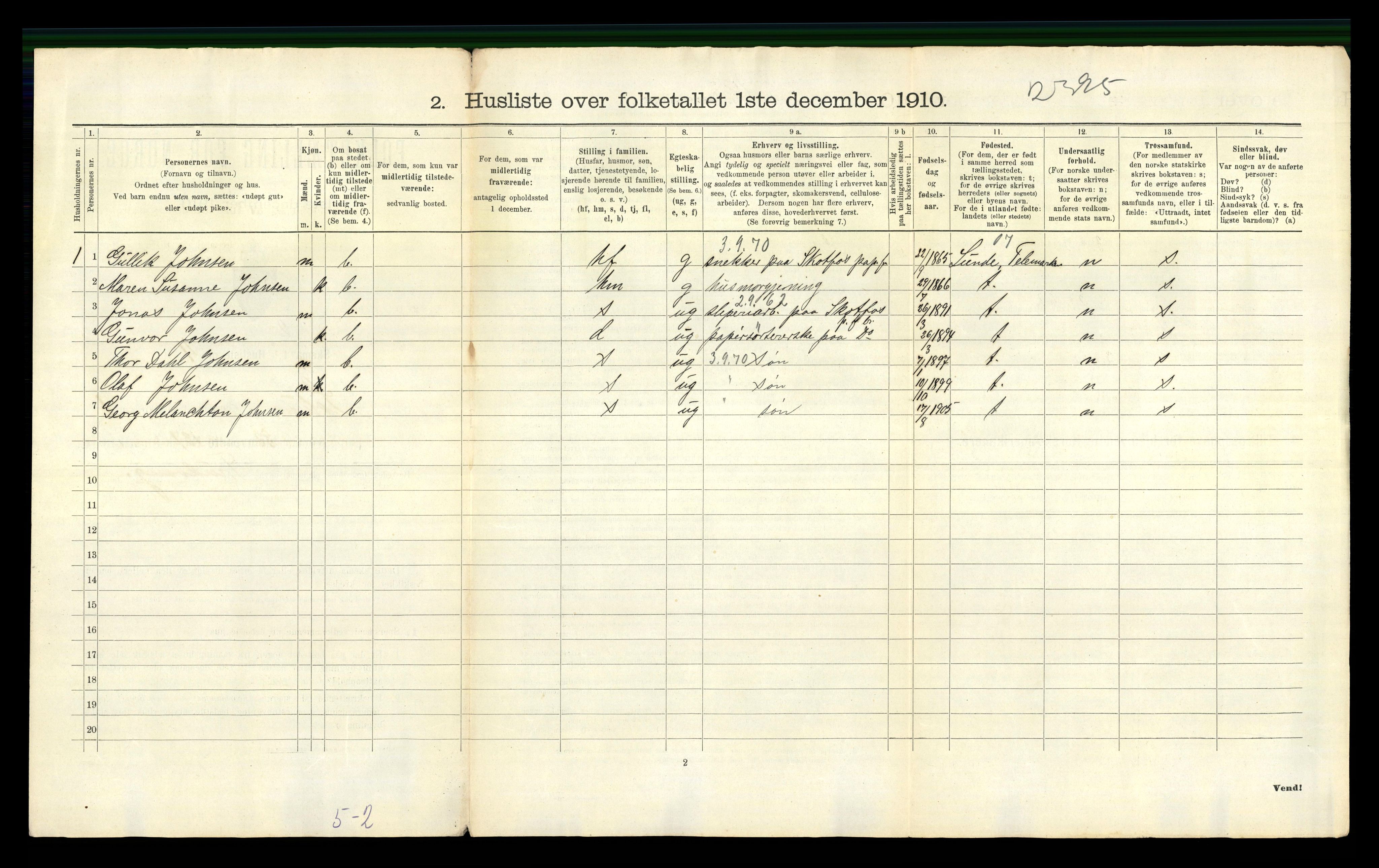 RA, 1910 census for Solum, 1910, p. 82