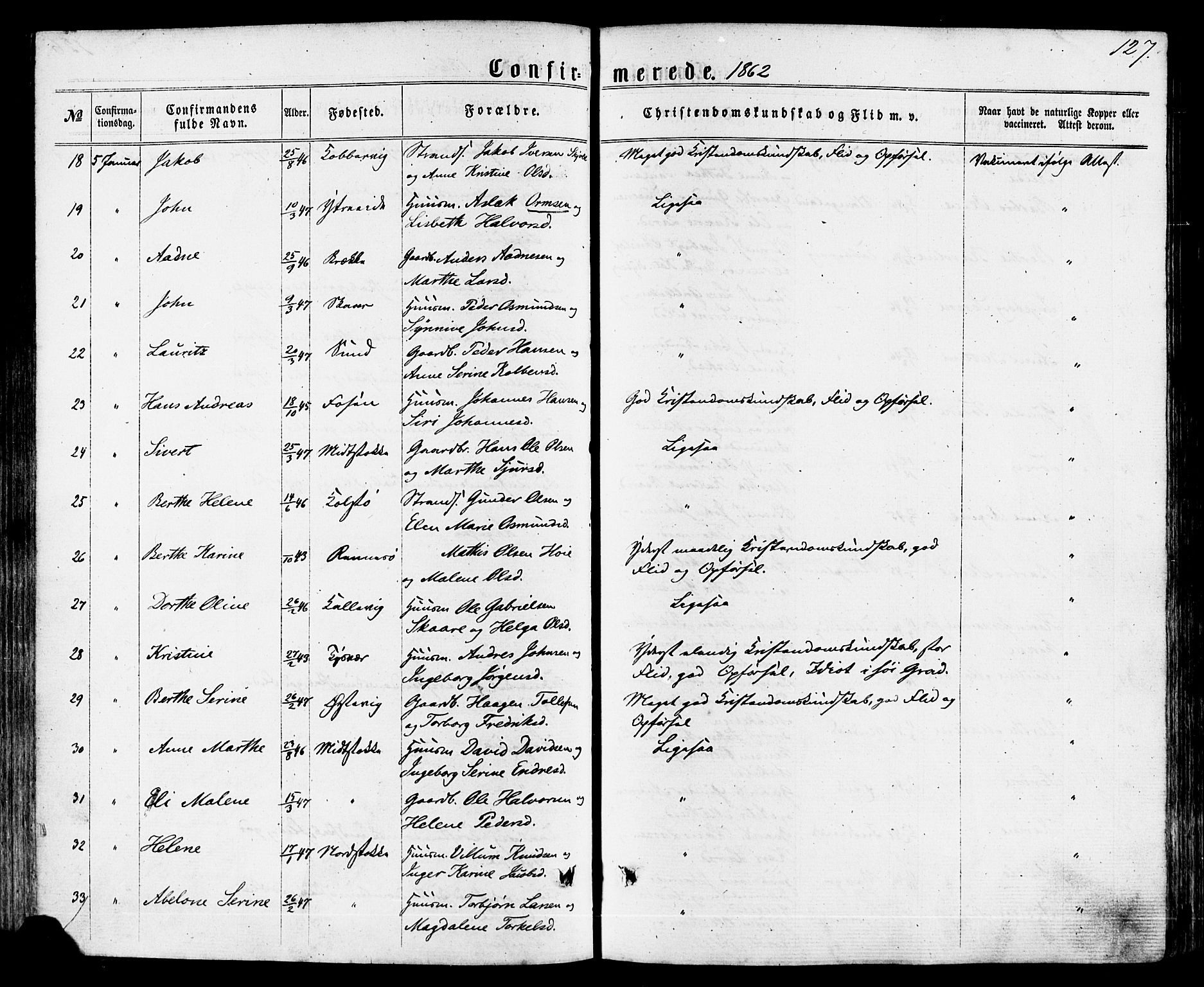 Avaldsnes sokneprestkontor, SAST/A -101851/H/Ha/Haa/L0011: Parish register (official) no. A 11, 1861-1880, p. 127