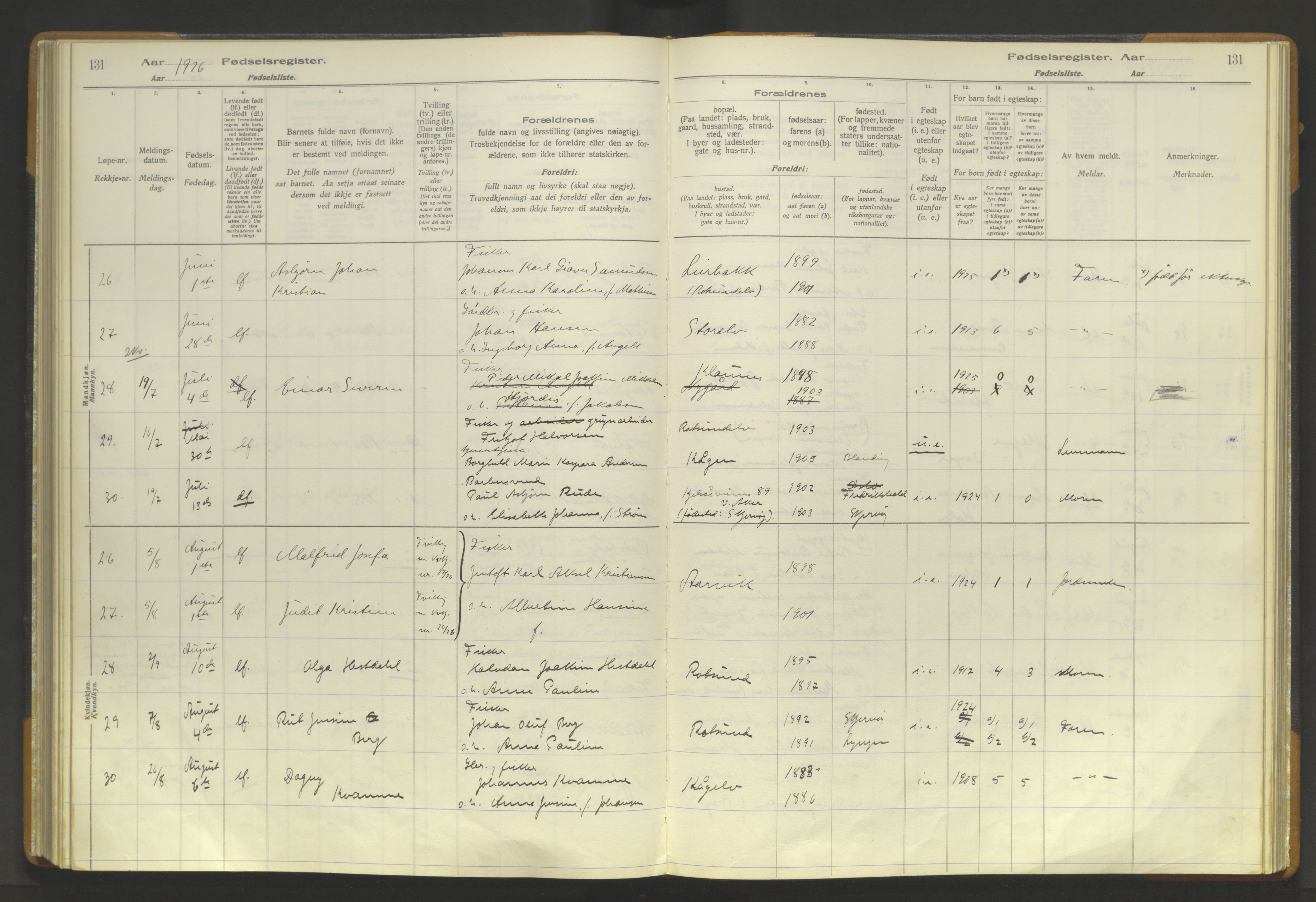 Skjervøy sokneprestkontor, AV/SATØ-S-1300/I/Ia/L0056: Birth register no. 56, 1916-1932, p. 131