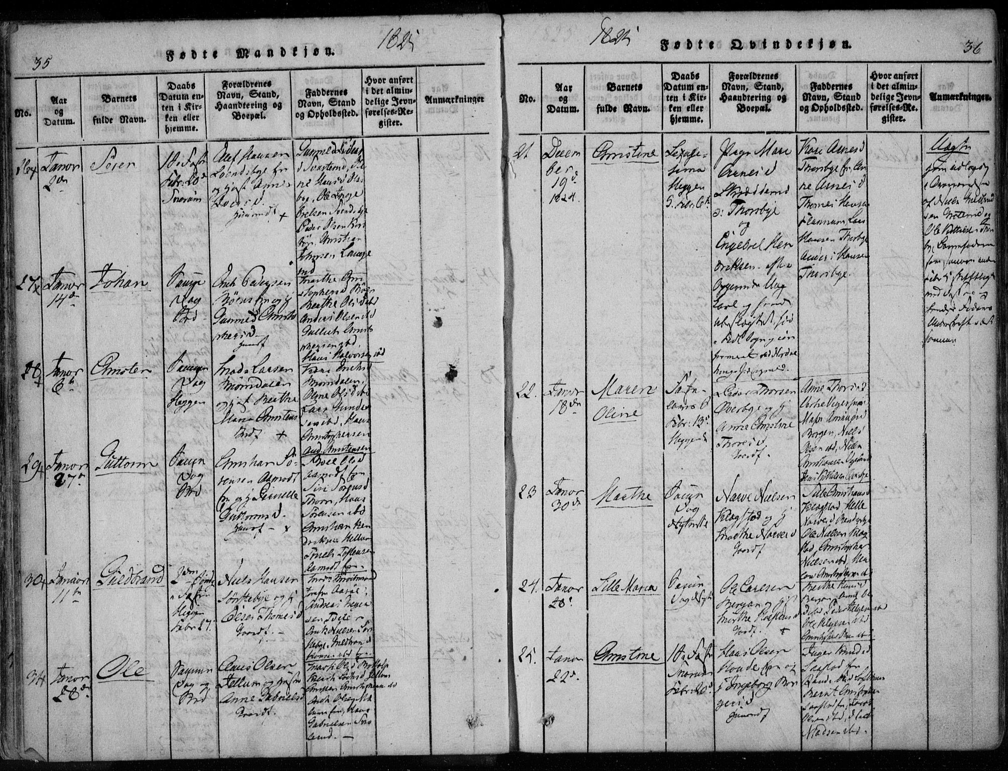 Modum kirkebøker, AV/SAKO-A-234/F/Fa/L0005: Parish register (official) no. 5, 1824-1841, p. 35-36