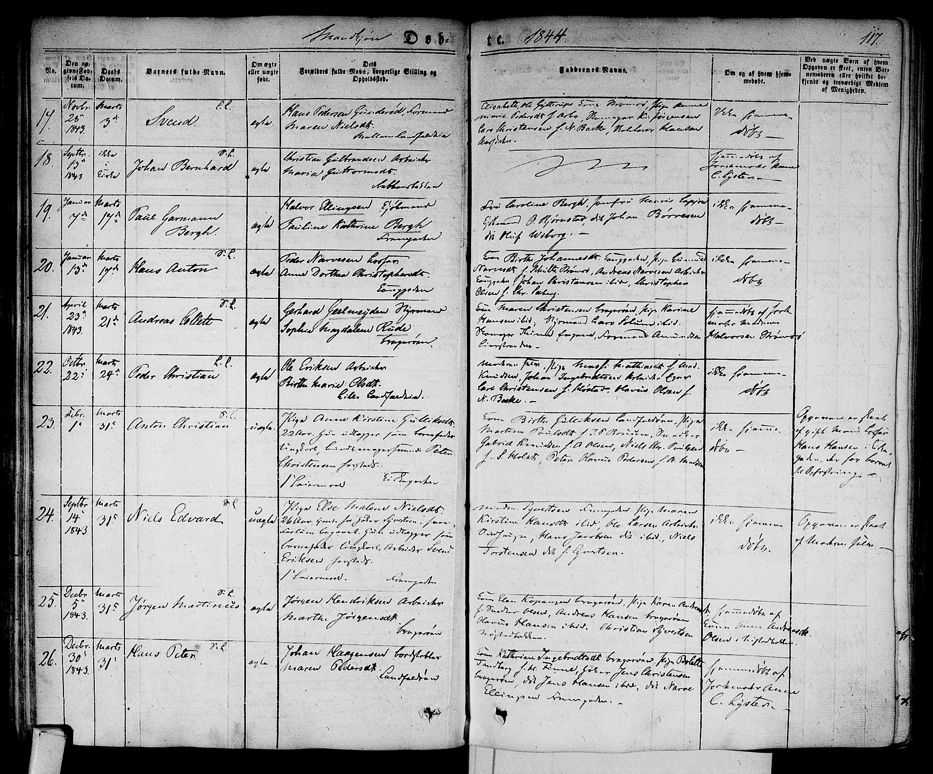 Bragernes kirkebøker, SAKO/A-6/F/Fb/L0001: Parish register (official) no. II 1, 1830-1847, p. 117