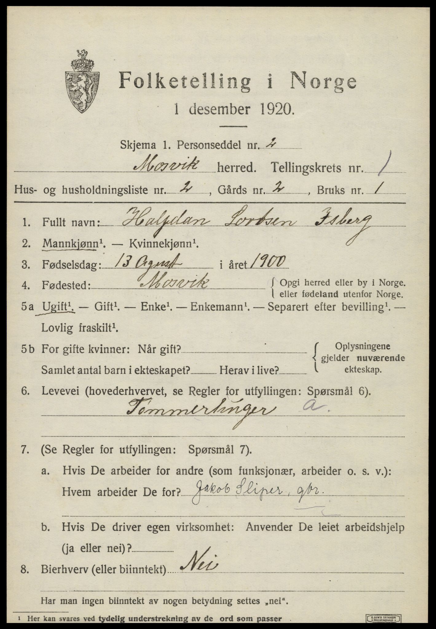 SAT, 1920 census for Mosvik, 1920, p. 388