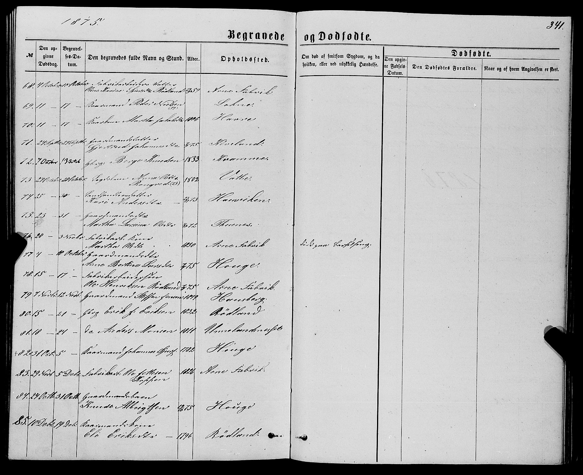 Haus sokneprestembete, SAB/A-75601/H/Haa: Parish register (official) no. A 18, 1871-1877, p. 341