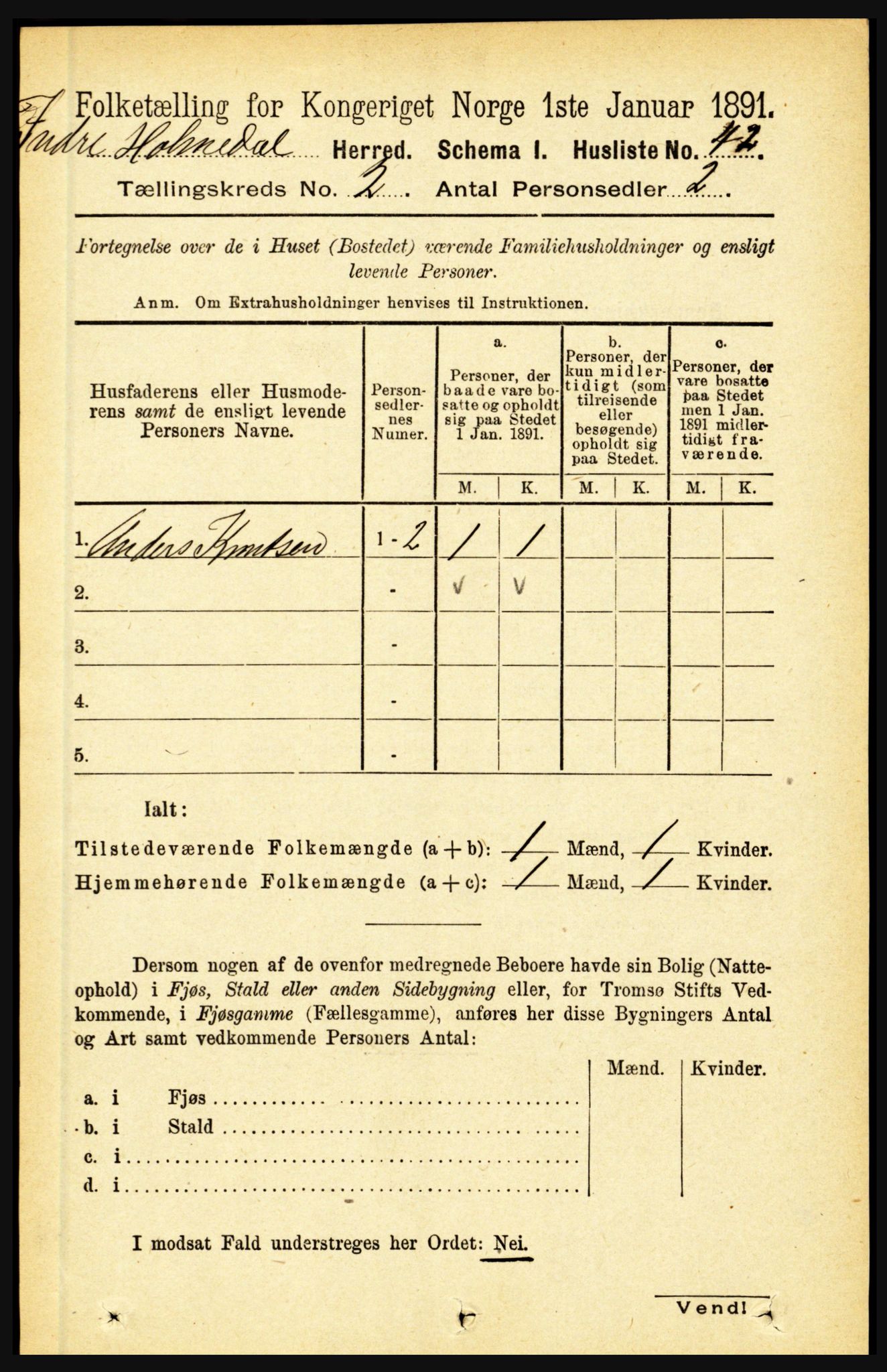 RA, 1891 census for 1430 Indre Holmedal, 1891, p. 443