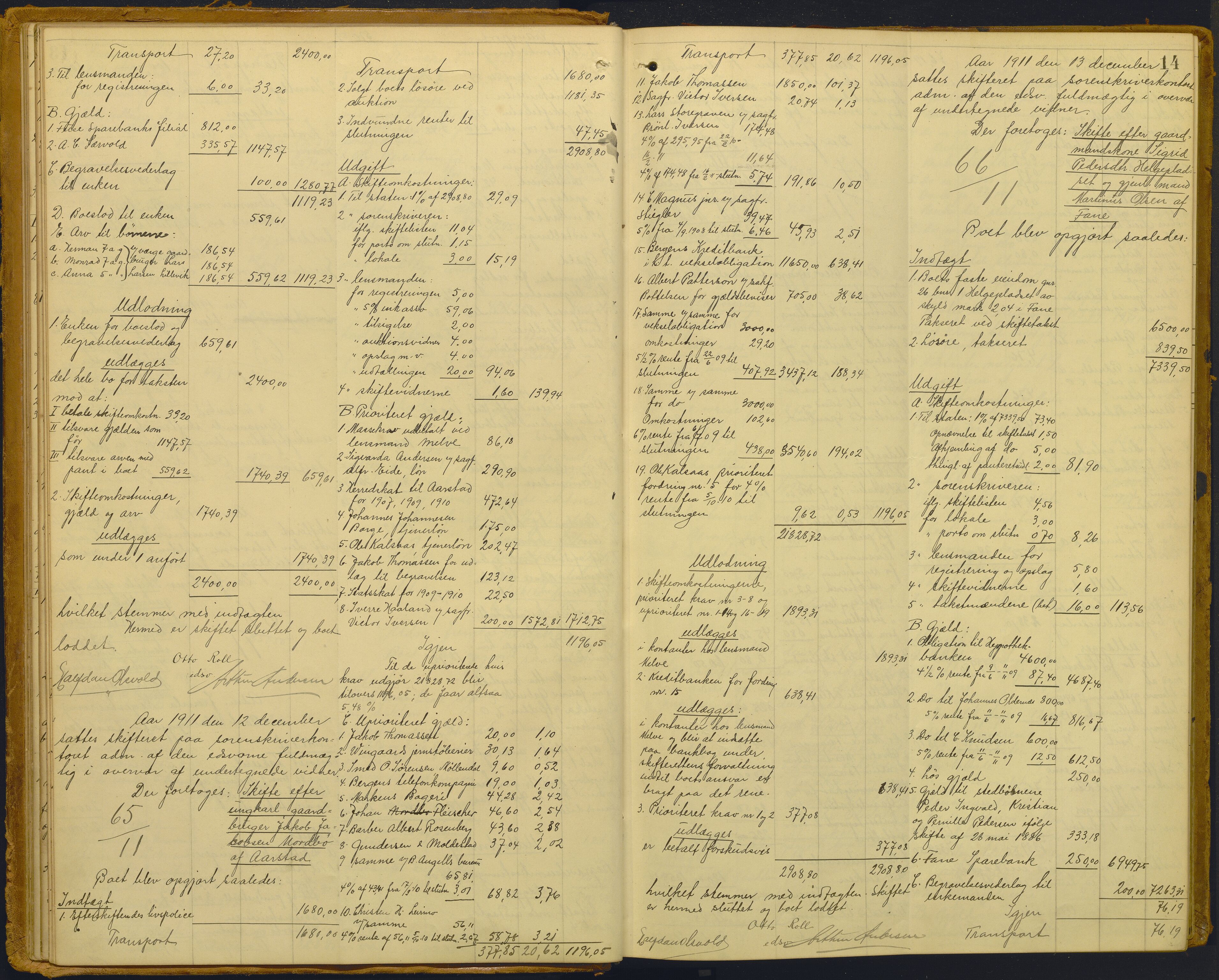 Midhordland sorenskriveri, AV/SAB-A-3001/1/H/Hd/L0007: Skifteutlodningsprotokoll, 1911-1923, p. 14