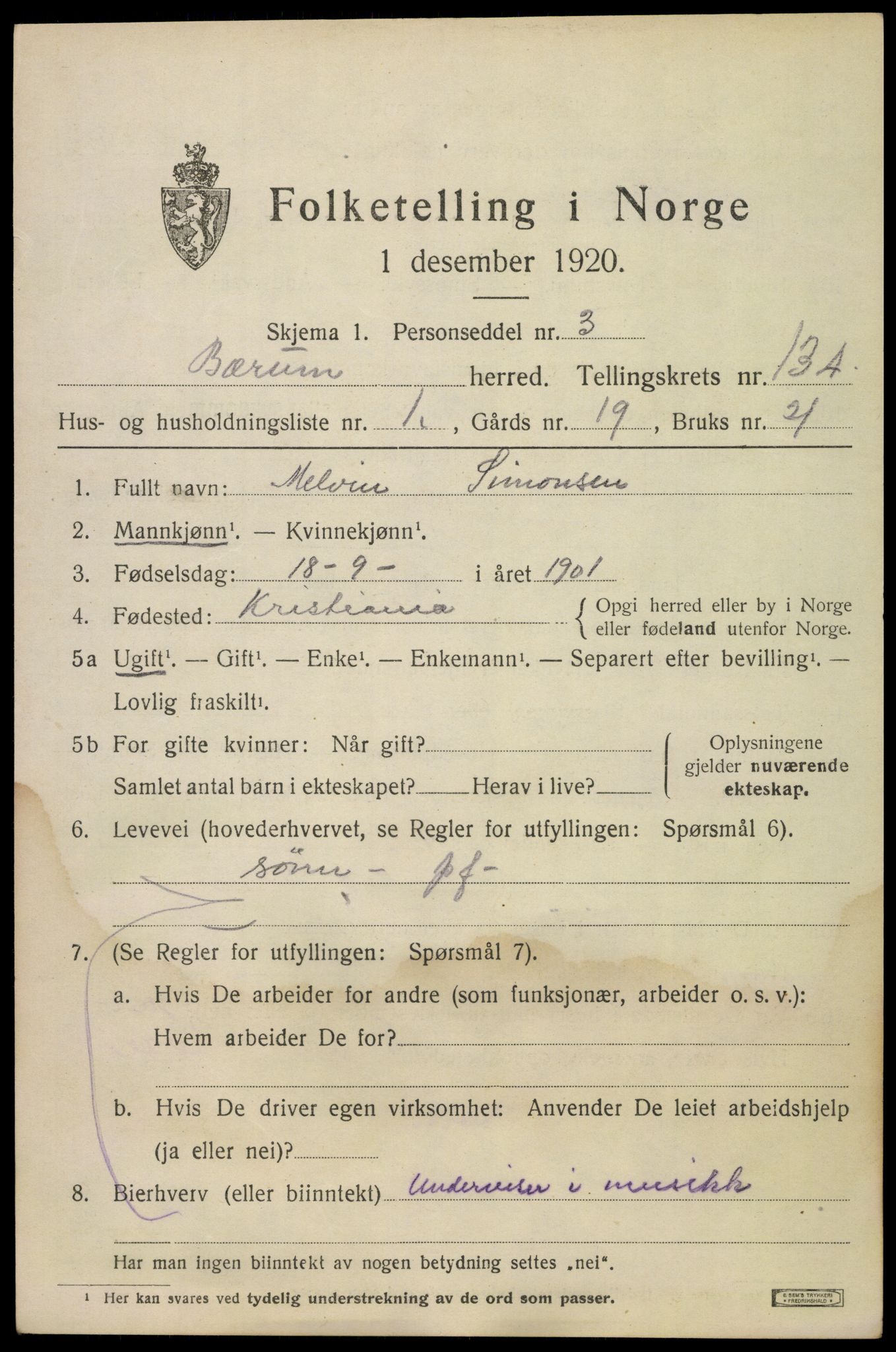 SAO, 1920 census for Bærum, 1920, p. 33672