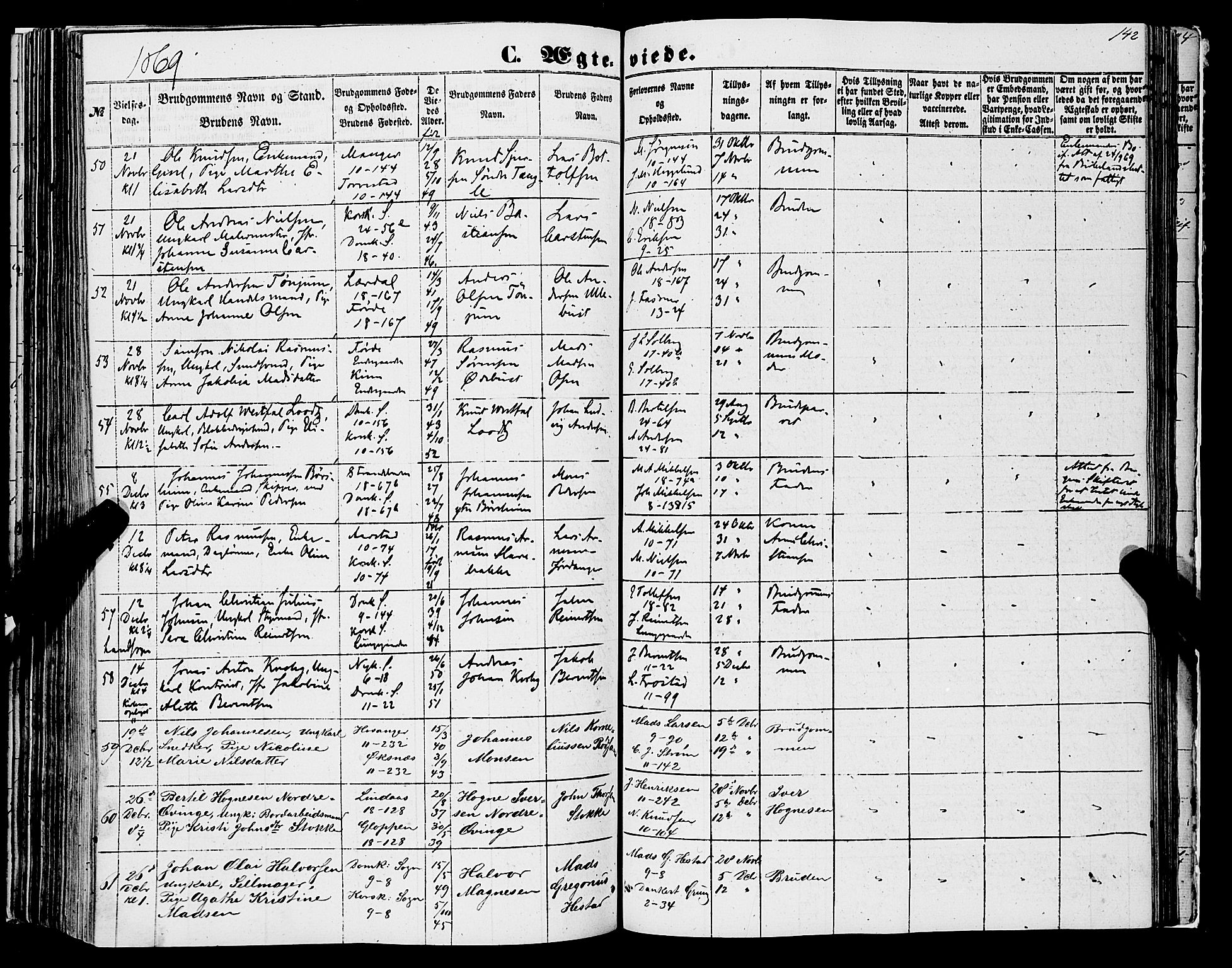 Domkirken sokneprestembete, AV/SAB-A-74801/H/Haa/L0034: Parish register (official) no. D 2, 1853-1874, p. 142