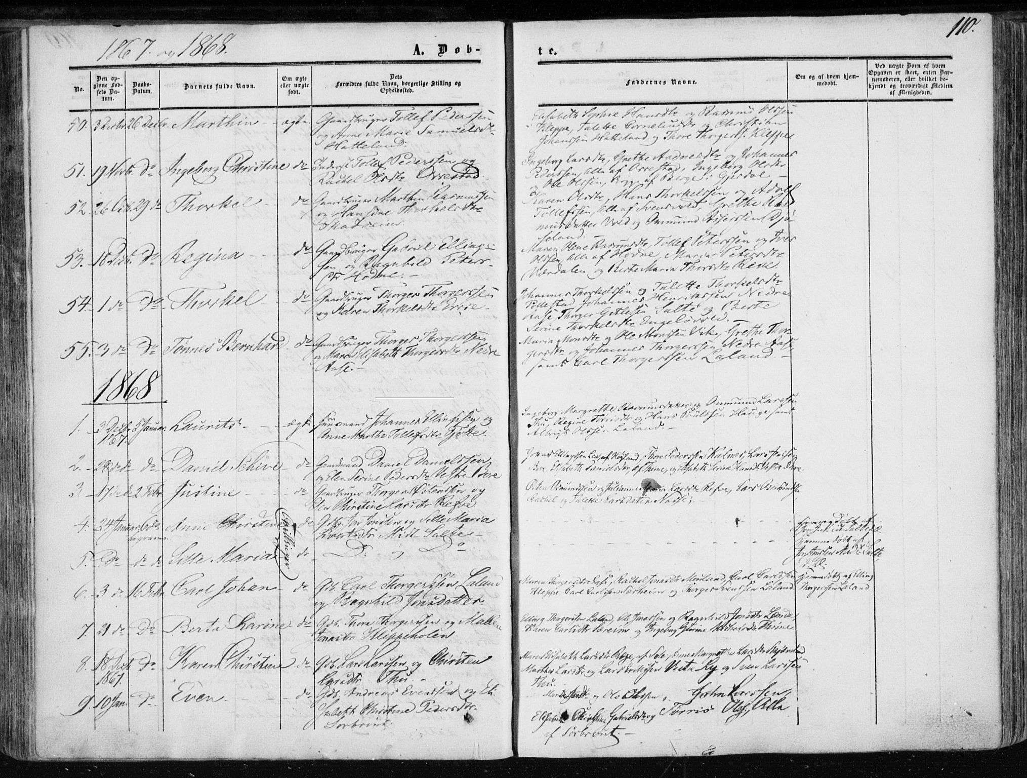 Klepp sokneprestkontor, SAST/A-101803/001/3/30BA/L0005: Parish register (official) no. A 5, 1853-1870, p. 110