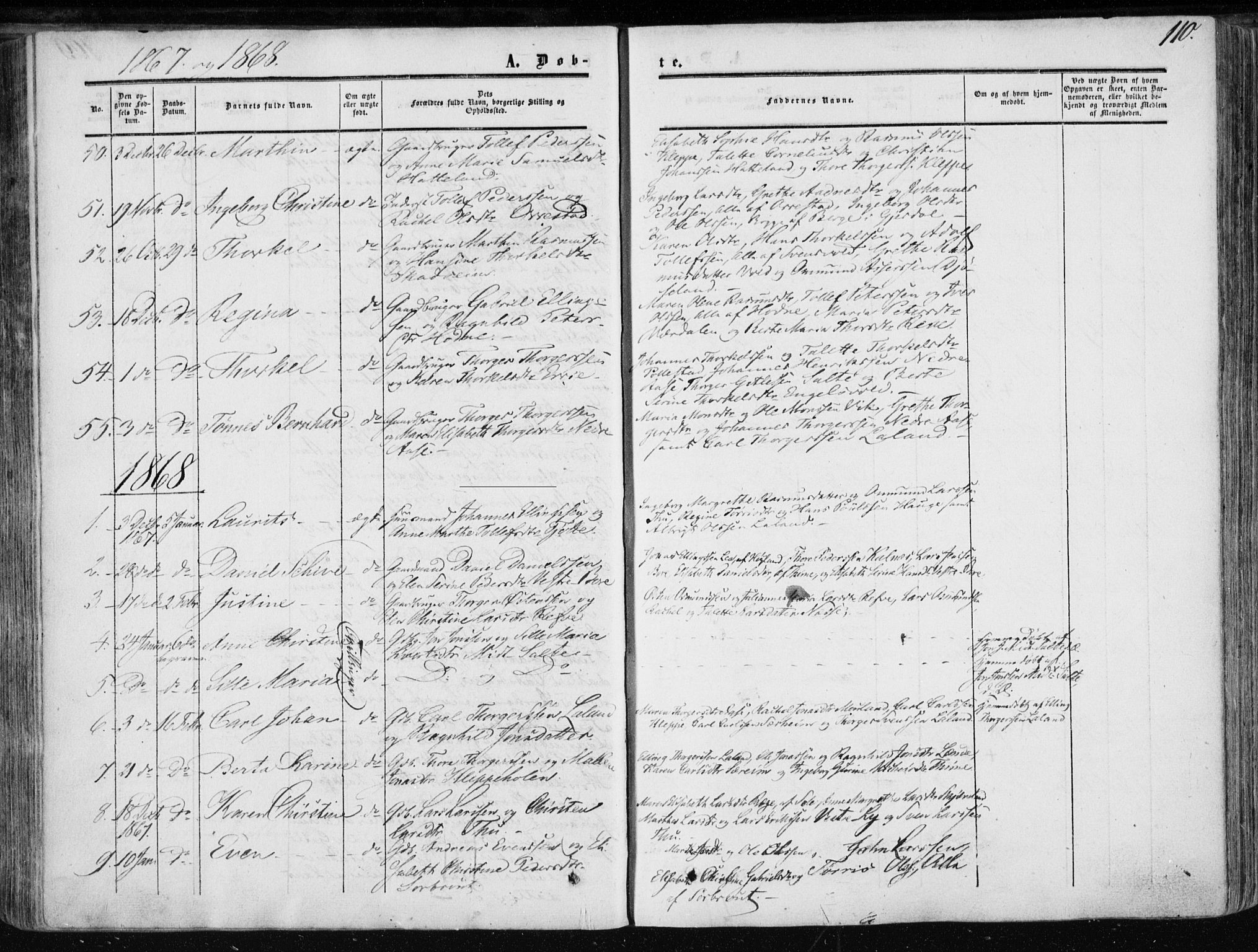 Klepp sokneprestkontor, AV/SAST-A-101803/001/3/30BA/L0005: Parish register (official) no. A 5, 1853-1870, p. 110