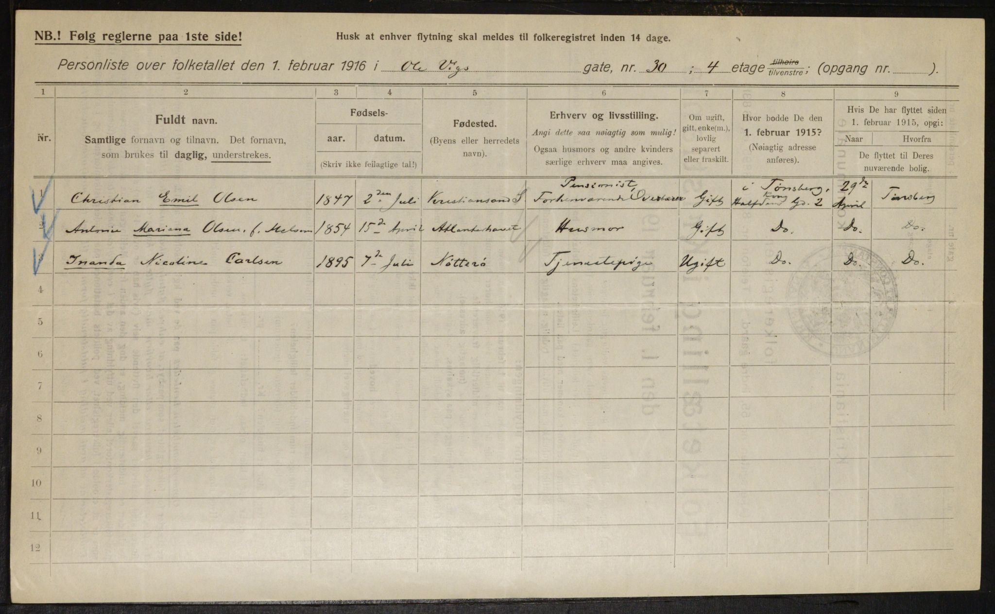 OBA, Municipal Census 1916 for Kristiania, 1916, p. 77616