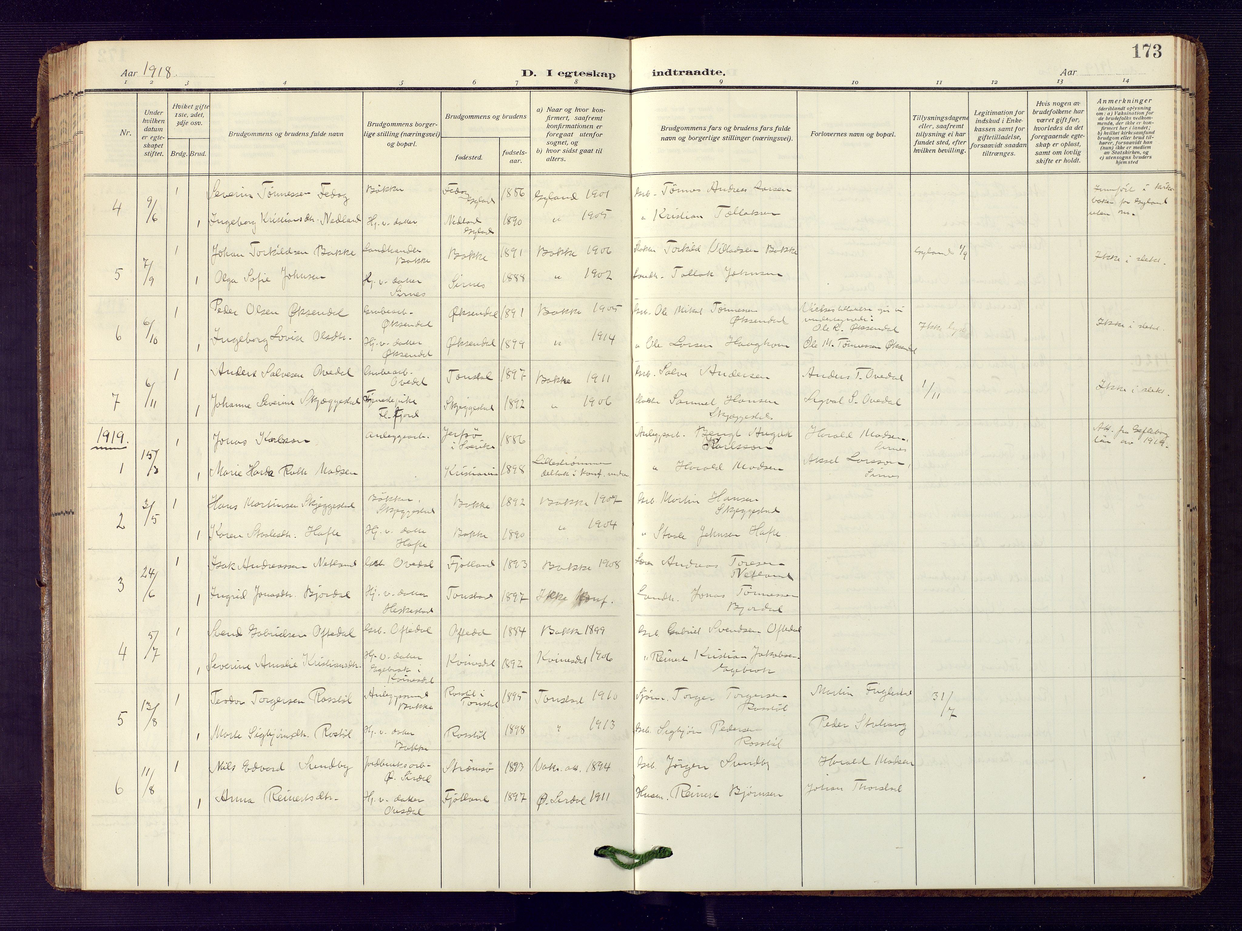 Bakke sokneprestkontor, AV/SAK-1111-0002/F/Fb/Fba/L0004: Parish register (copy) no. B 4, 1911-1946, p. 173