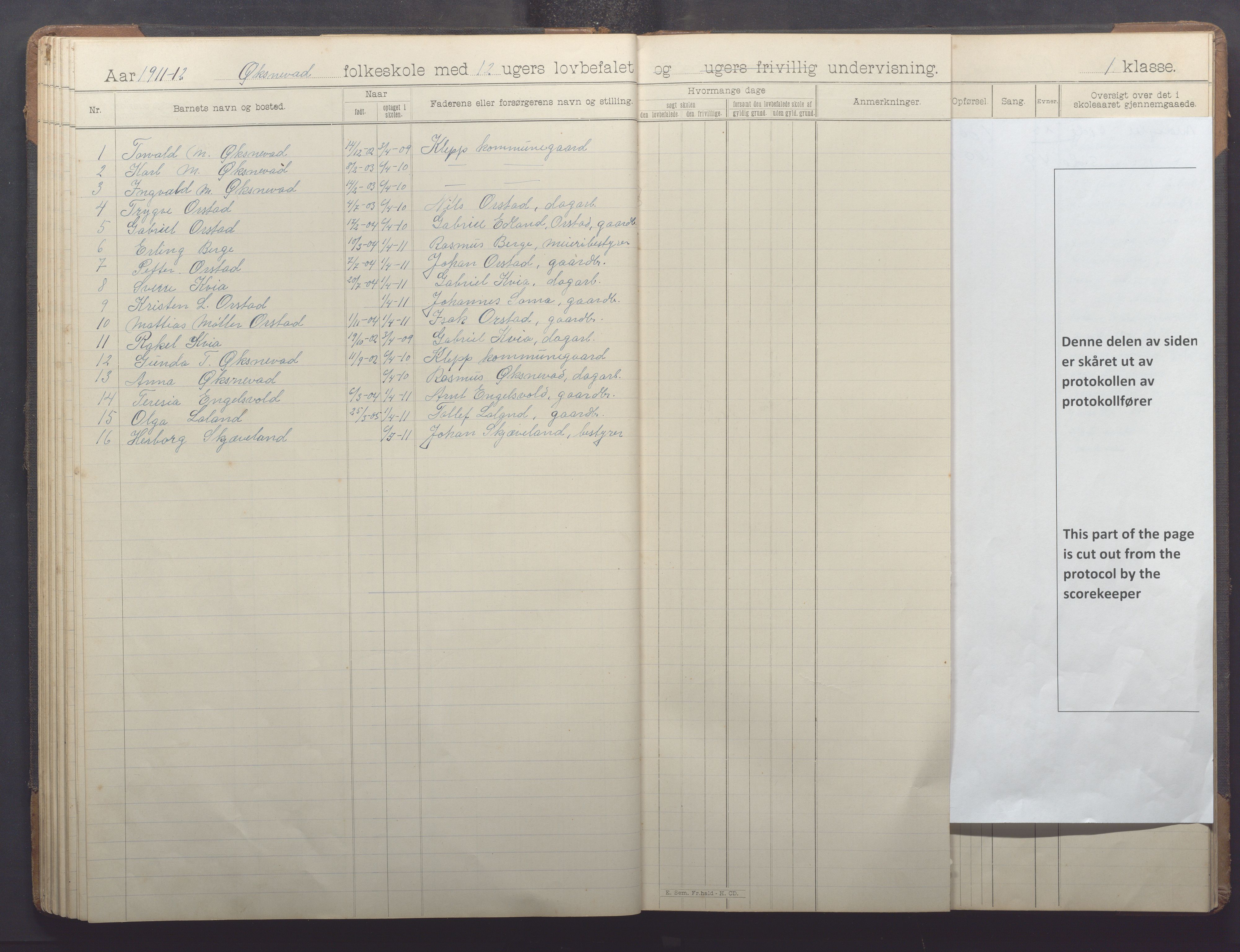 Klepp kommune - Engelsvoll skole, IKAR/K-100299/H/L0001: Skoleprotokoll, 1908-1918, p. 52