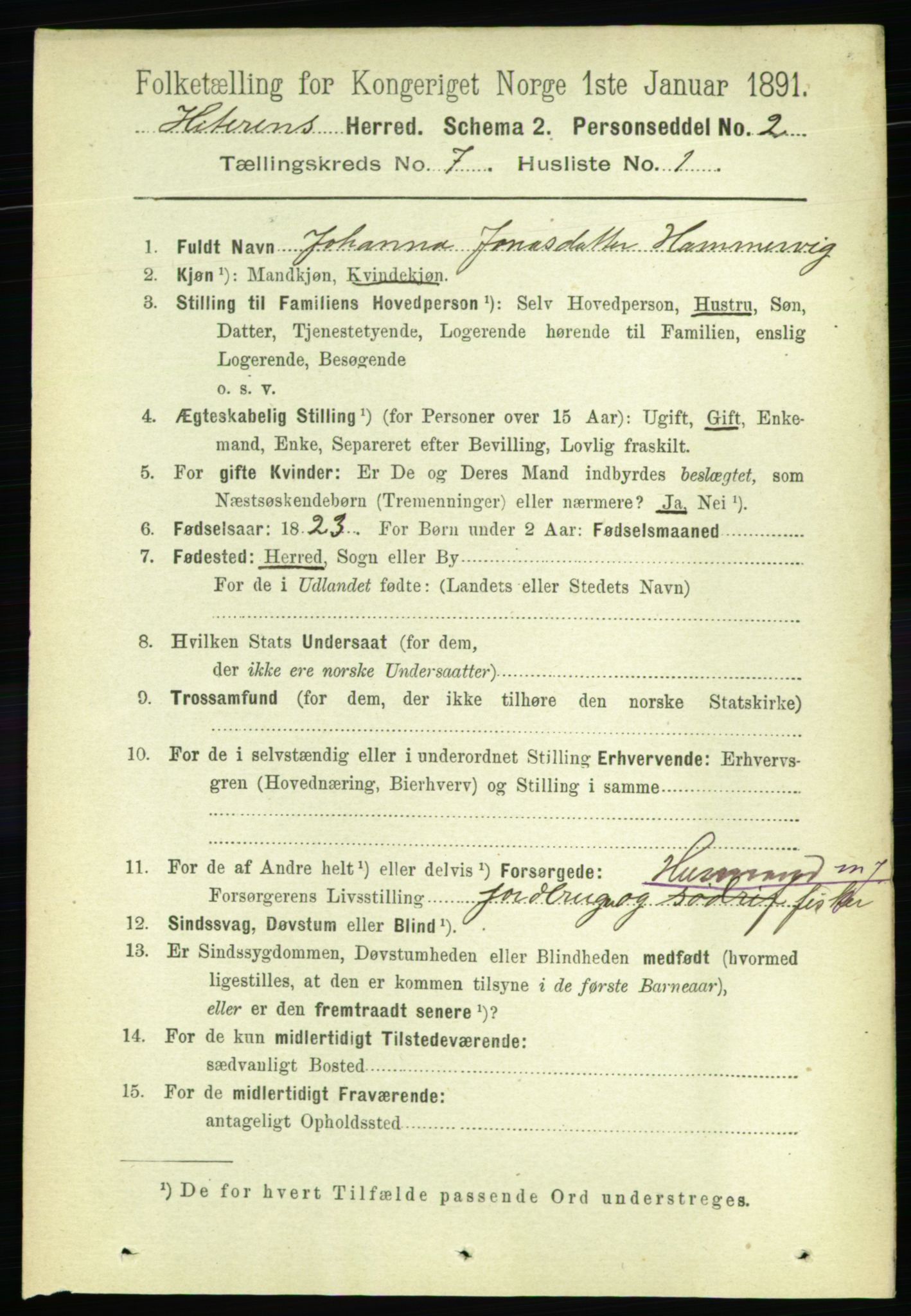 RA, 1891 census for 1617 Hitra, 1891, p. 1243