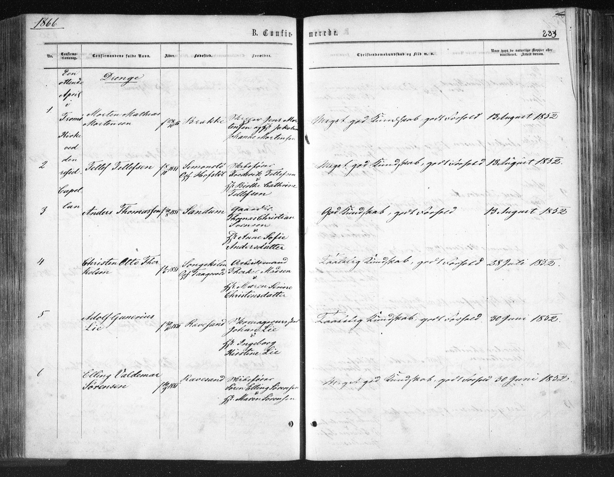 Tromøy sokneprestkontor, SAK/1111-0041/F/Fa/L0007: Parish register (official) no. A 7, 1864-1869, p. 233