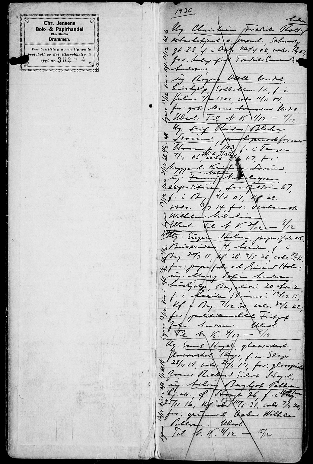 Bragernes kirkebøker, AV/SAKO-A-6/H/Ha/L0014: Banns register no. 14, 1936-1946