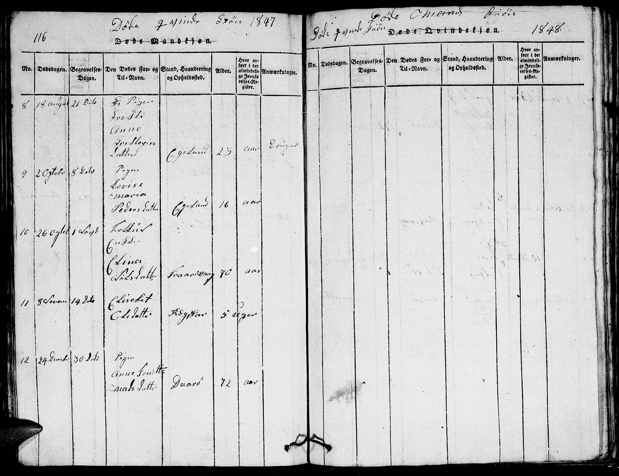 Herad sokneprestkontor, AV/SAK-1111-0018/F/Fb/Fbb/L0001: Parish register (copy) no. B 1, 1815-1852, p. 116