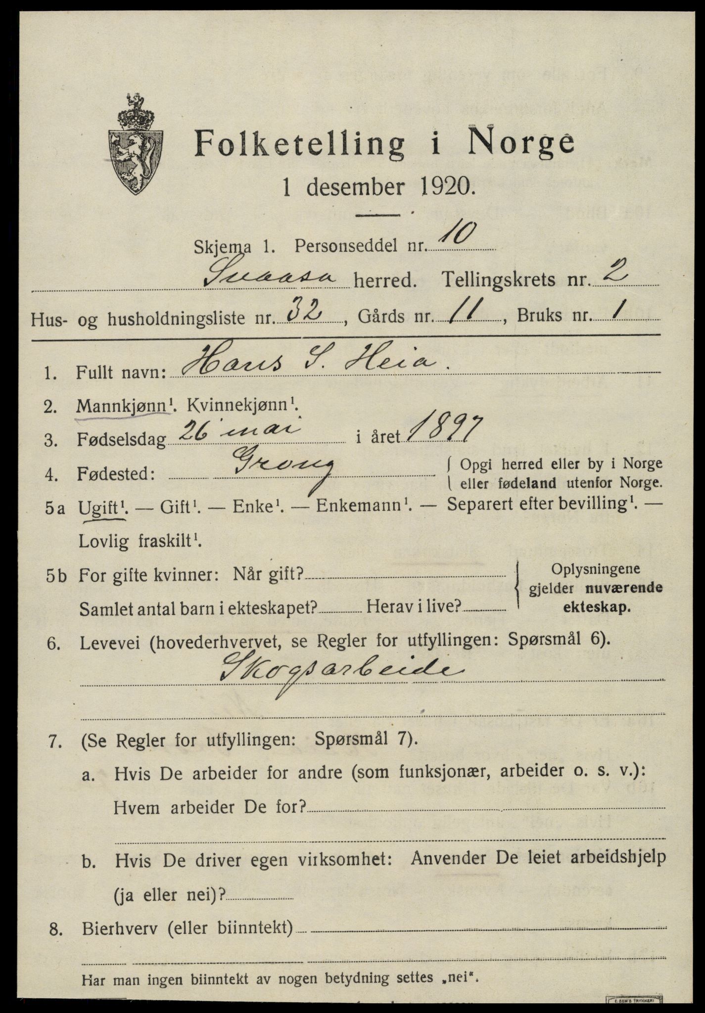 SAT, 1920 census for Snåsa, 1920, p. 1526