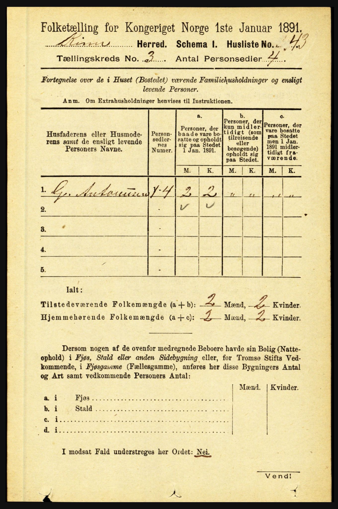 RA, 1891 census for 1437 Kinn, 1891, p. 926