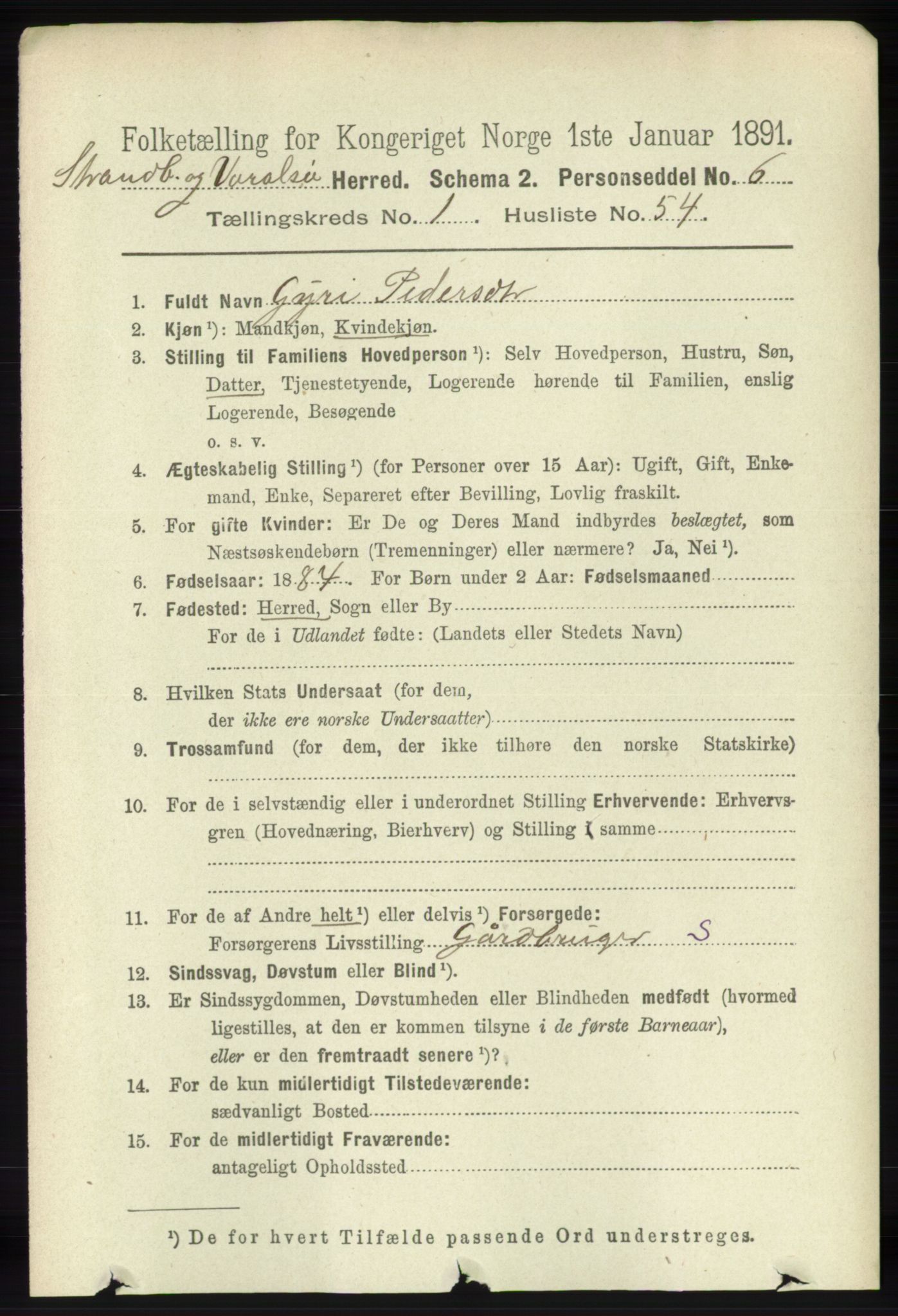 RA, 1891 census for 1226 Strandebarm og Varaldsøy, 1891, p. 427