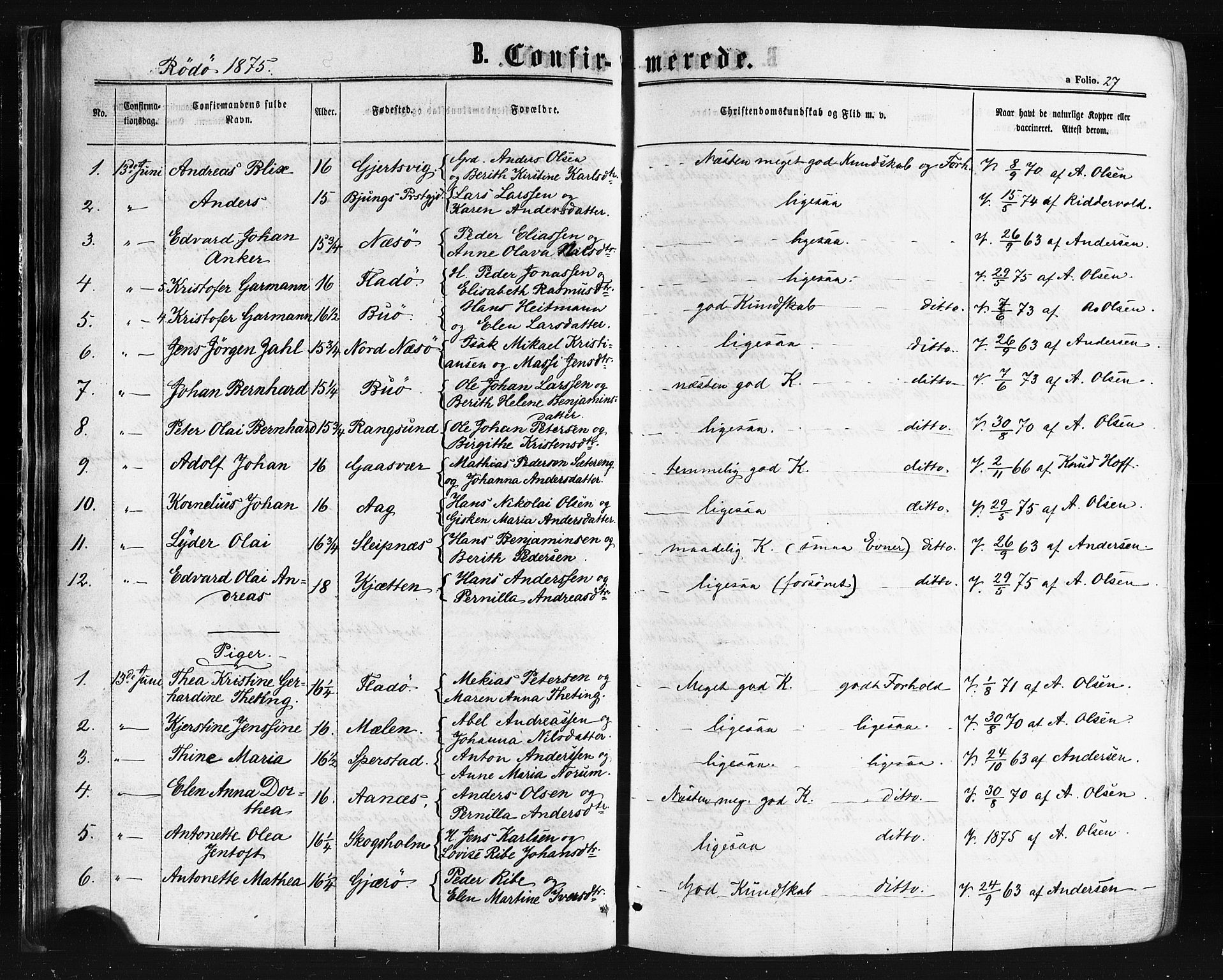 Ministerialprotokoller, klokkerbøker og fødselsregistre - Nordland, SAT/A-1459/841/L0607: Parish register (official) no. 841A11 /1, 1863-1877, p. 27